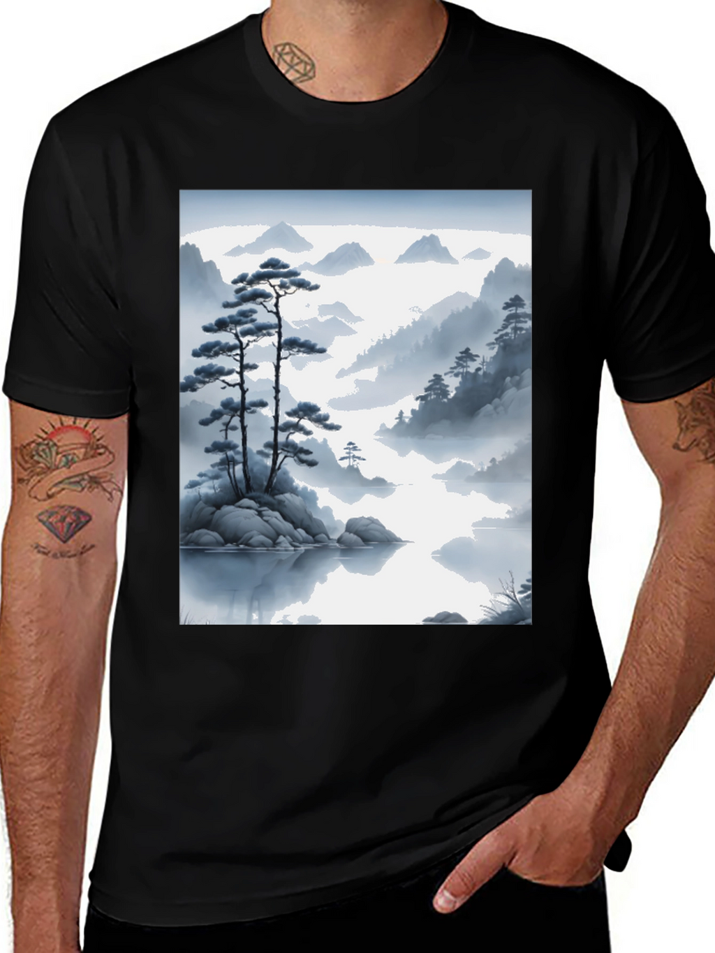 Zen Mountainscape T-Shirt - Artistic Japanese Inspired Design