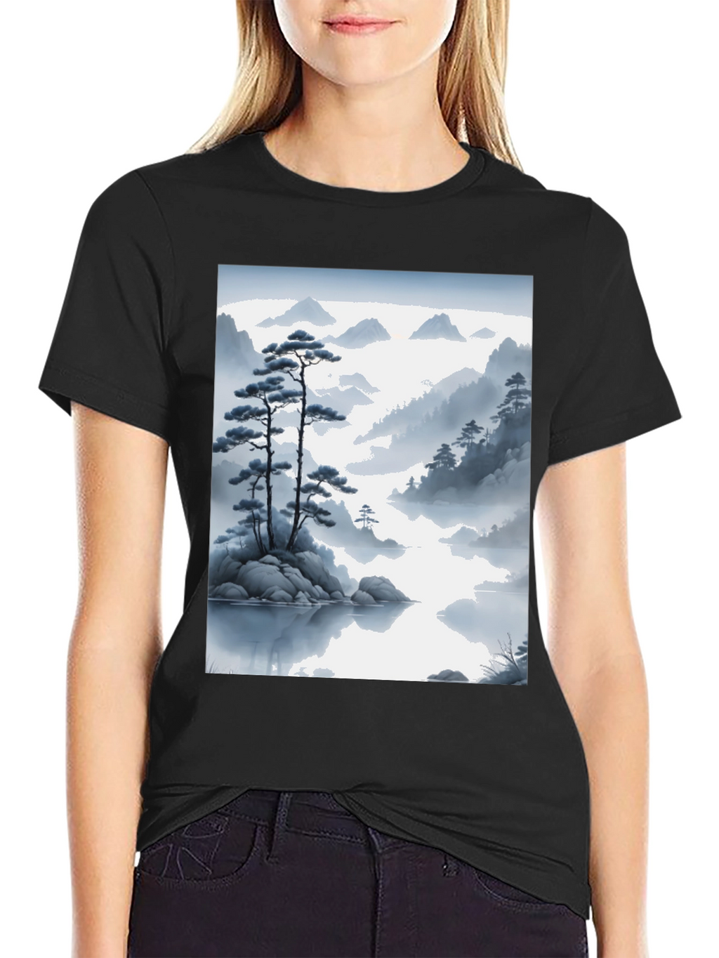 Zen Mountainscape T-Shirt - Artistic Japanese Inspired Design