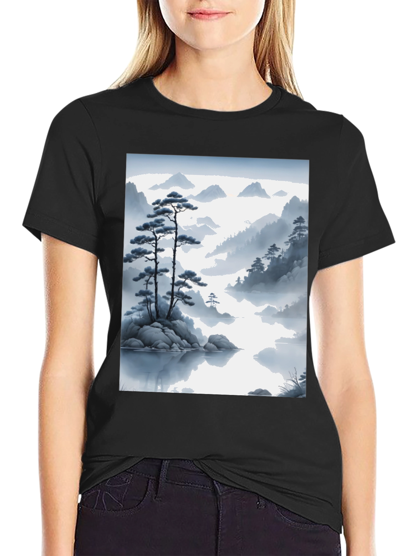 Zen Mountainscape T-Shirt - Artistic Japanese Inspired Design