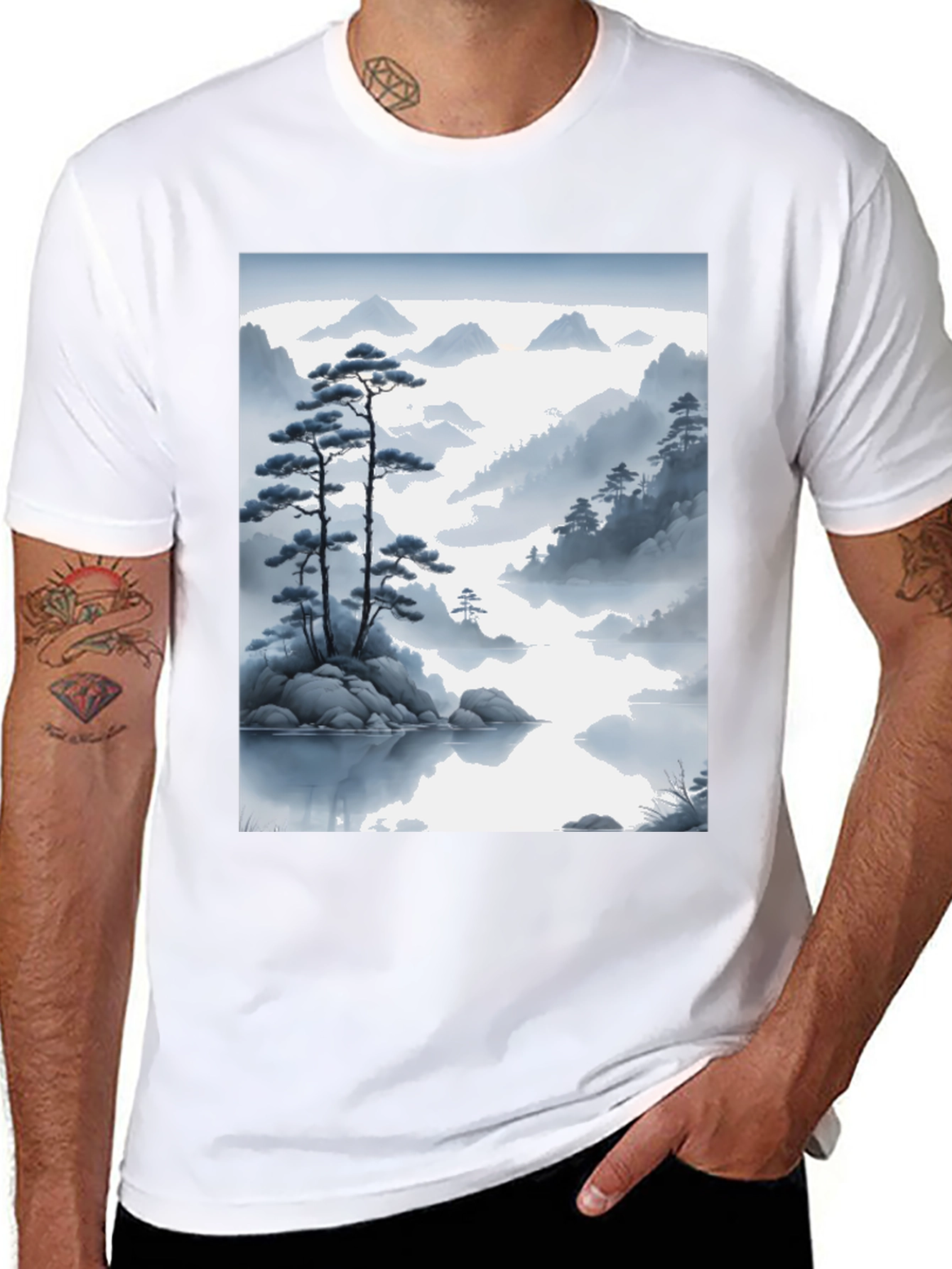 Zen Mountainscape T-Shirt - Artistic Japanese Inspired Design