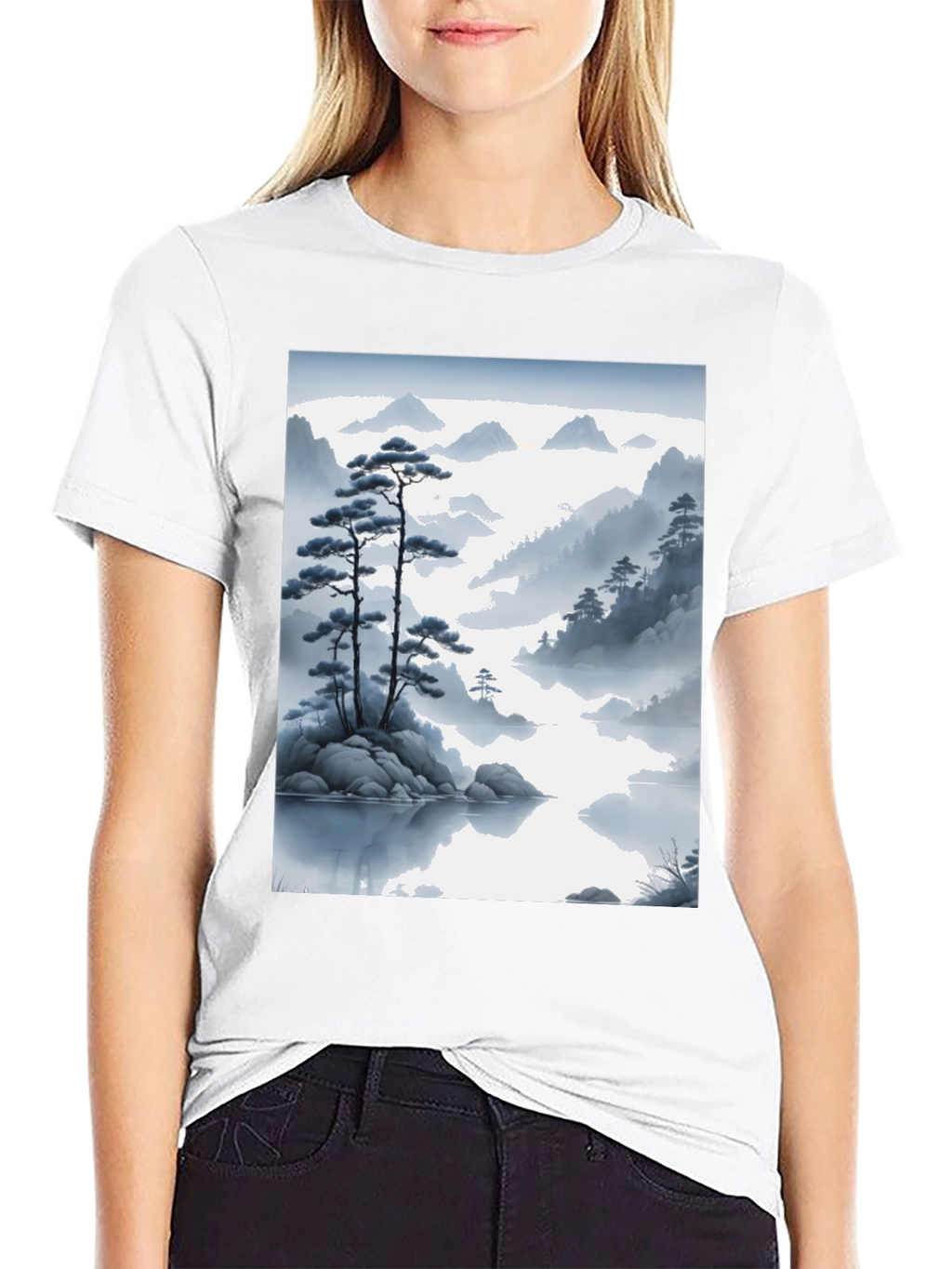 Zen Mountainscape T-Shirt - Artistic Japanese Inspired Design