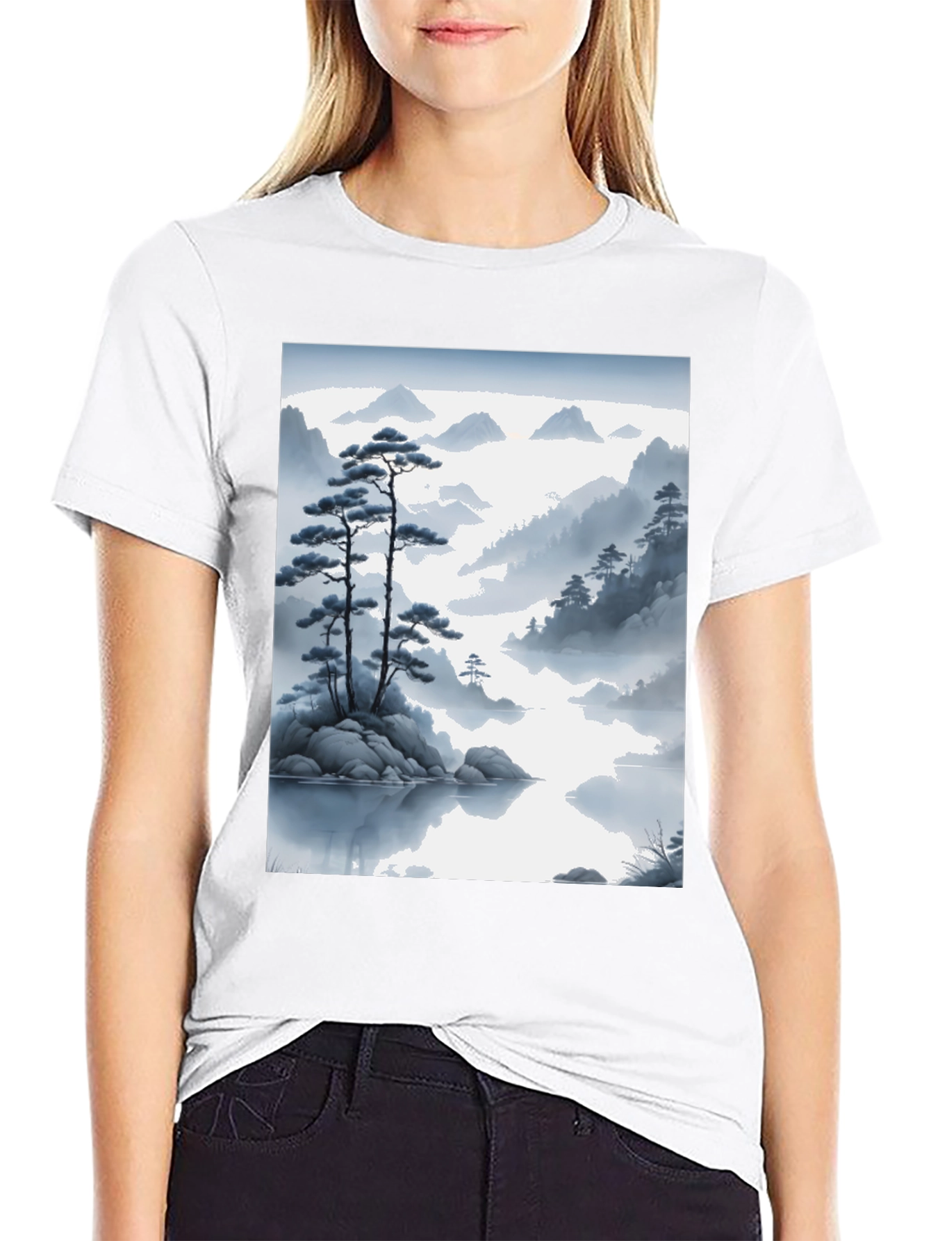 Zen Mountainscape T-Shirt - Artistic Japanese Inspired Design