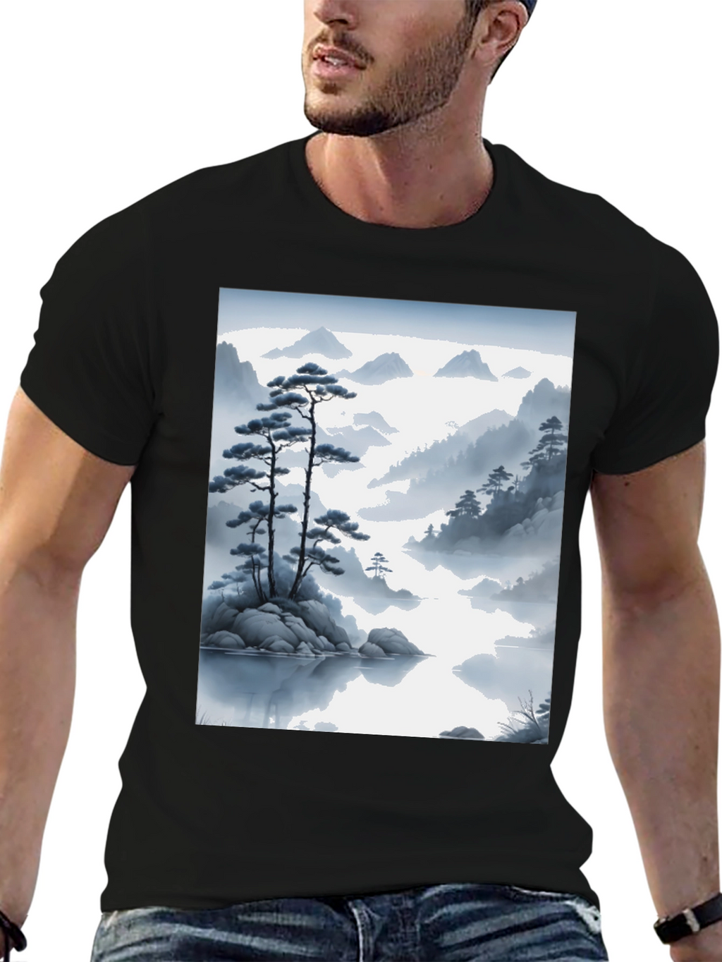 Zen Mountainscape T-Shirt - Artistic Japanese Inspired Design
