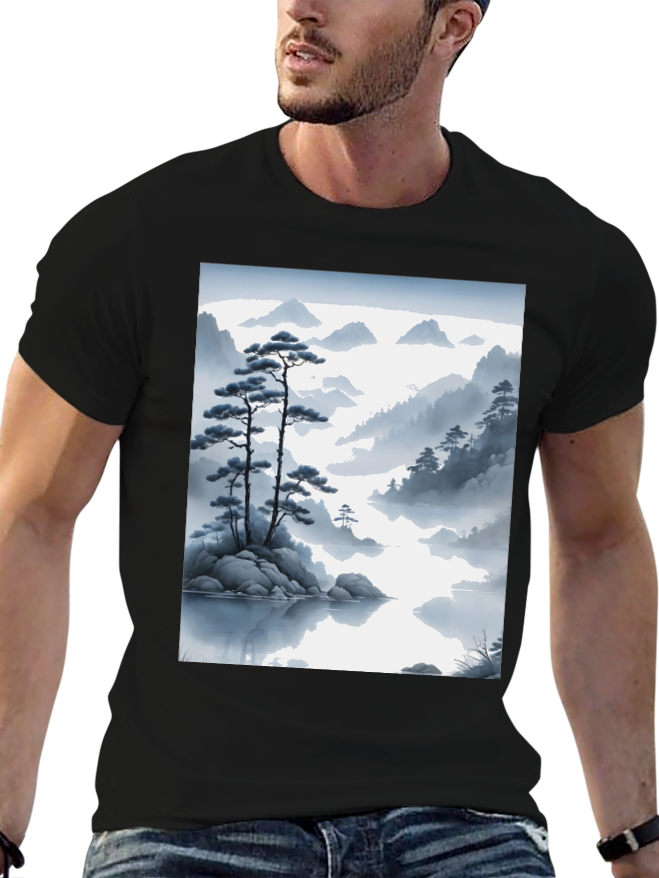 Zen Mountainscape T-Shirt - Artistic Japanese Inspired Design