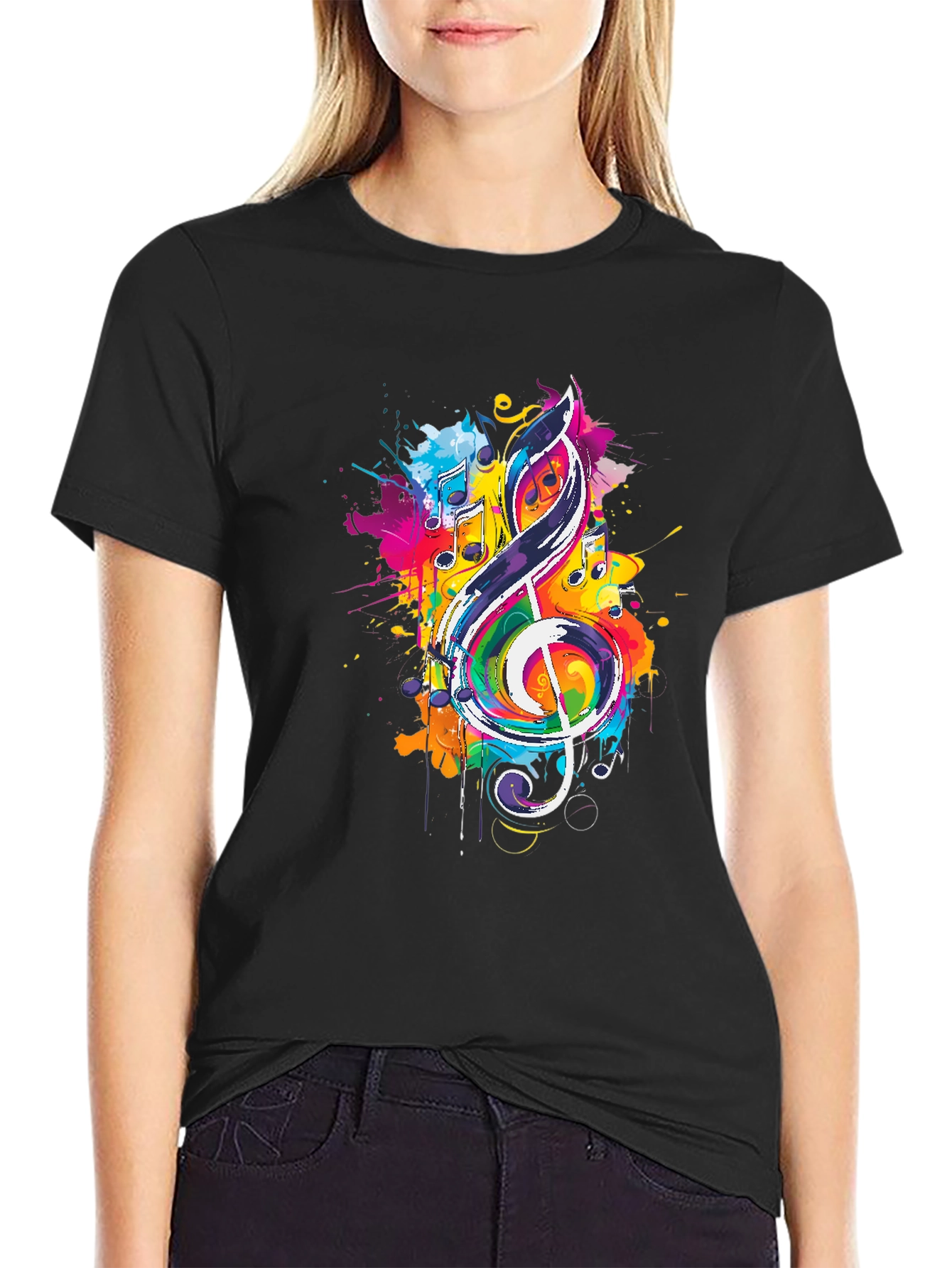 Colorful Music Note Graphic T-Shirt