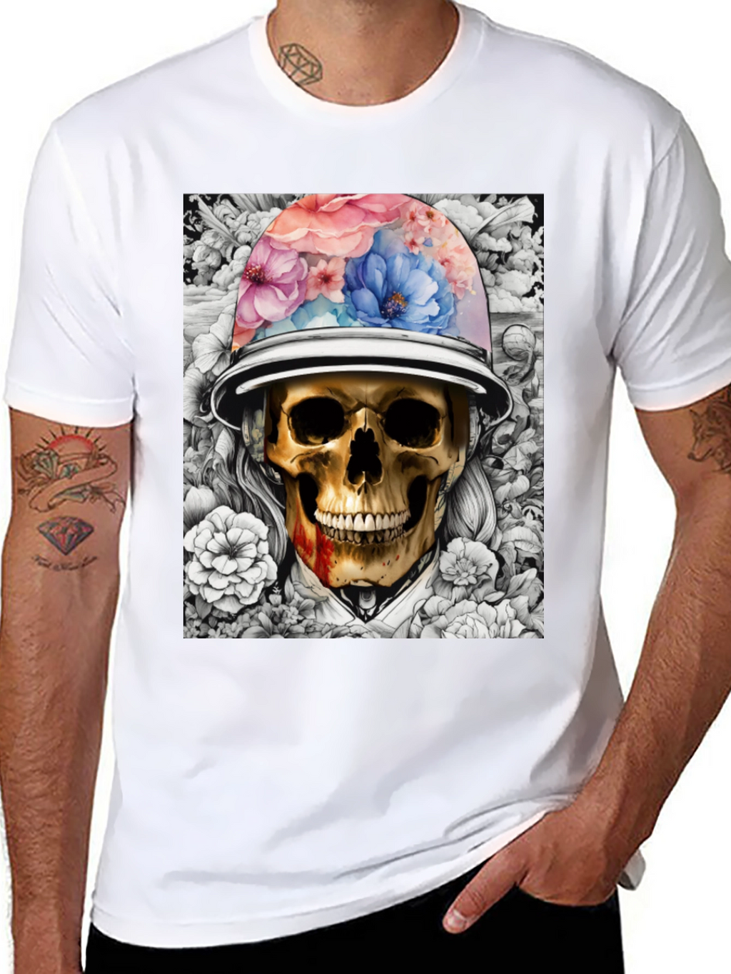 Skull & Flowers Graphic T-Shirt - Edgy Style