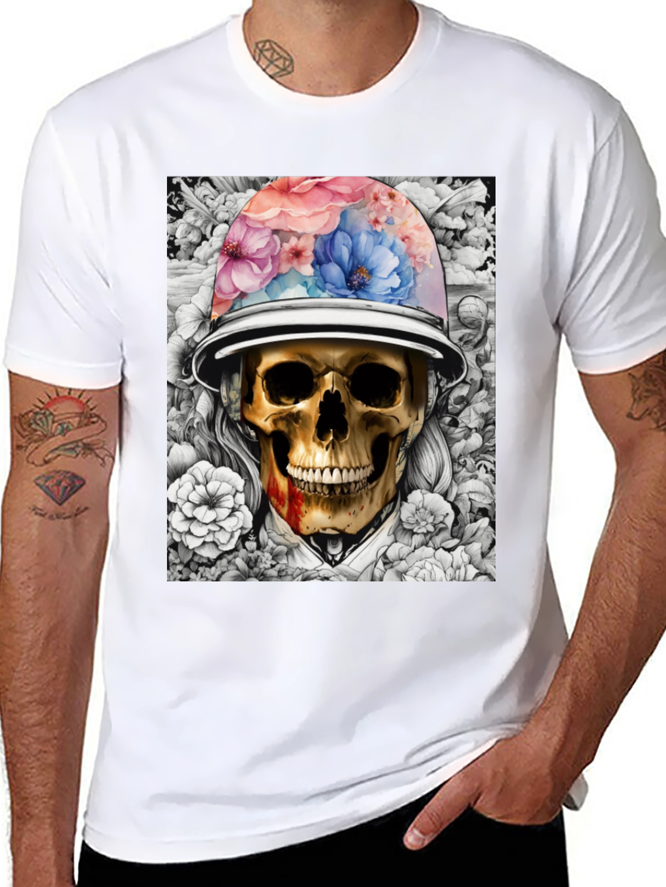 Skull & Flowers Graphic T-Shirt - Edgy Style