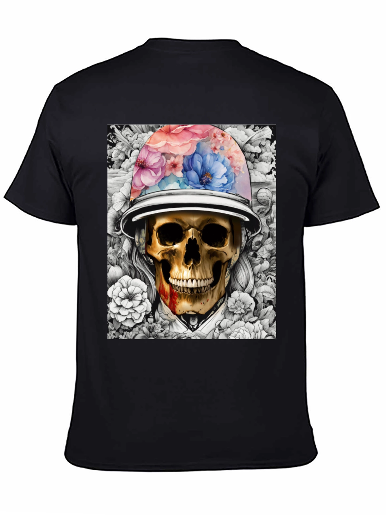 Skull & Flowers Graphic T-Shirt - Edgy Style