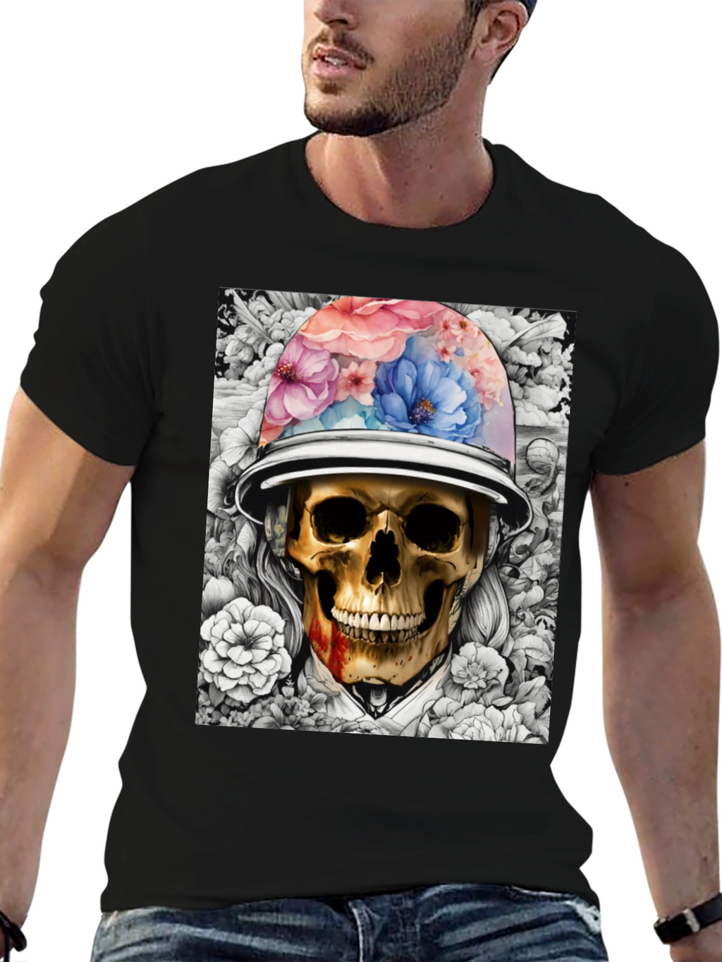 Skull & Flowers Graphic T-Shirt - Edgy Style