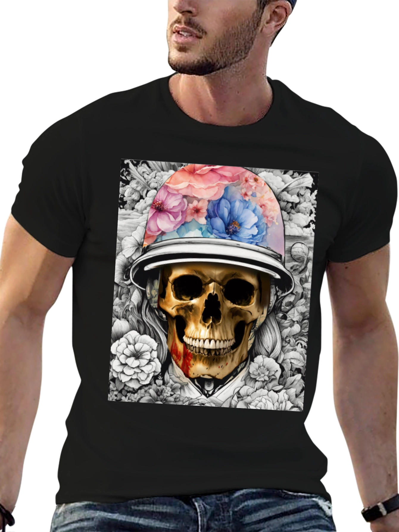 Skull & Flowers Graphic T-Shirt - Edgy Style