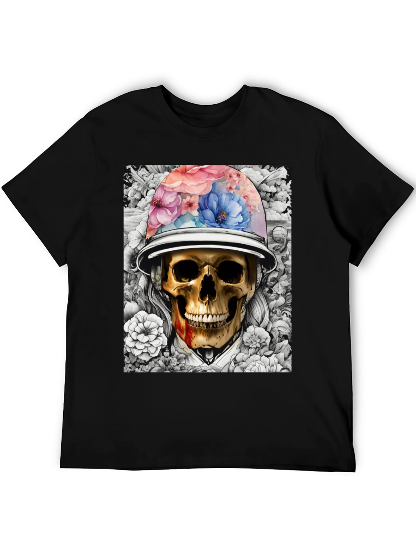 Skull & Flowers Graphic T-Shirt - Edgy Style