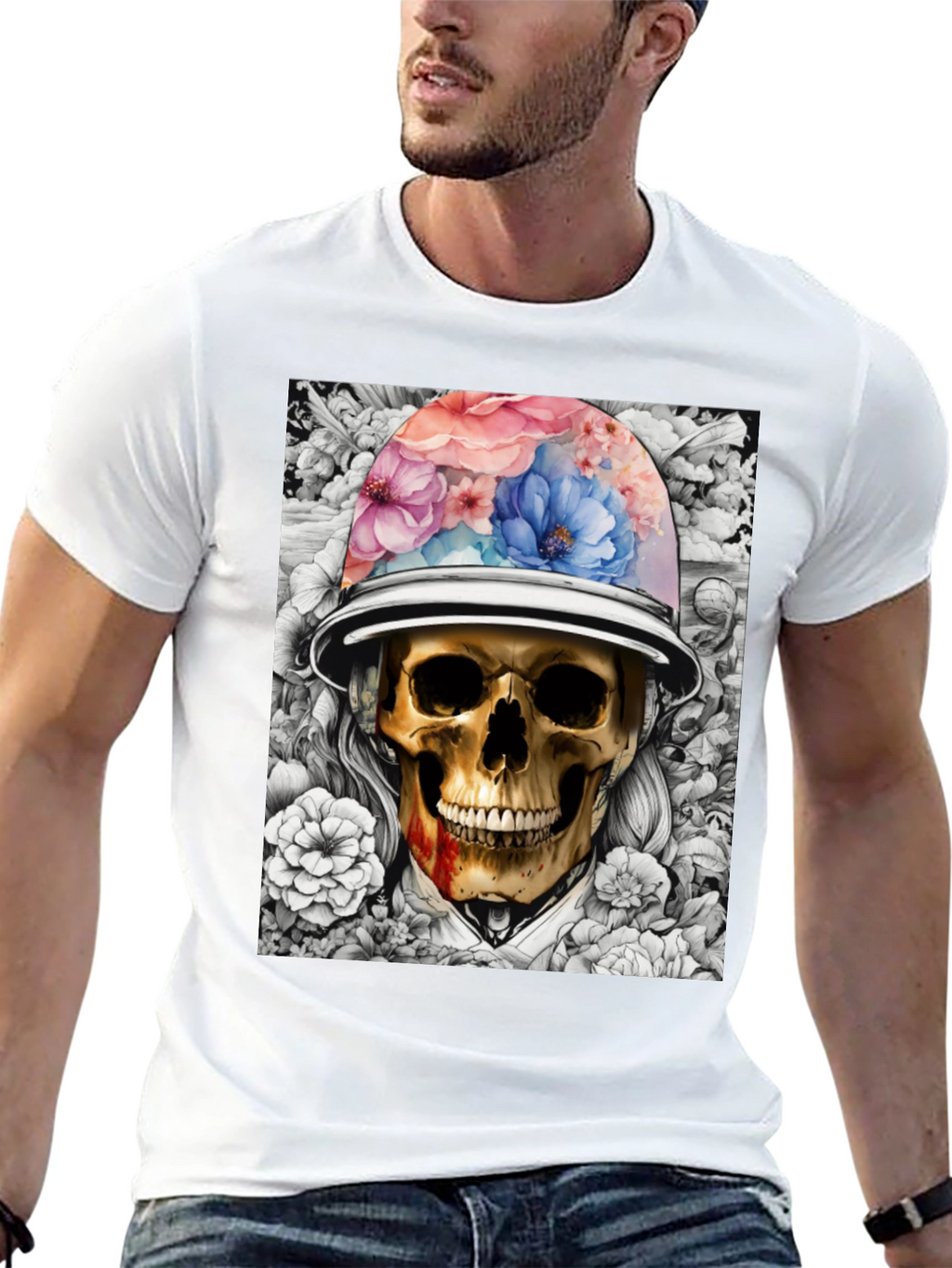 Skull & Flowers Graphic T-Shirt - Edgy Style