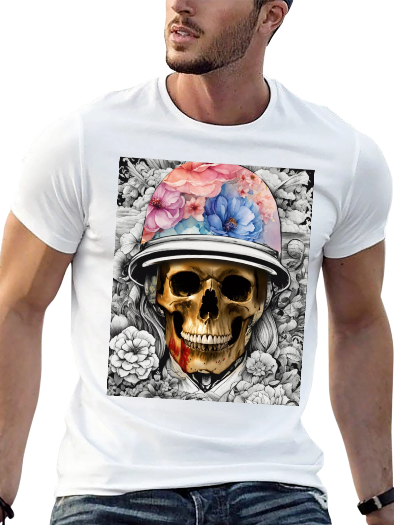 Skull & Flowers Graphic T-Shirt - Edgy Style