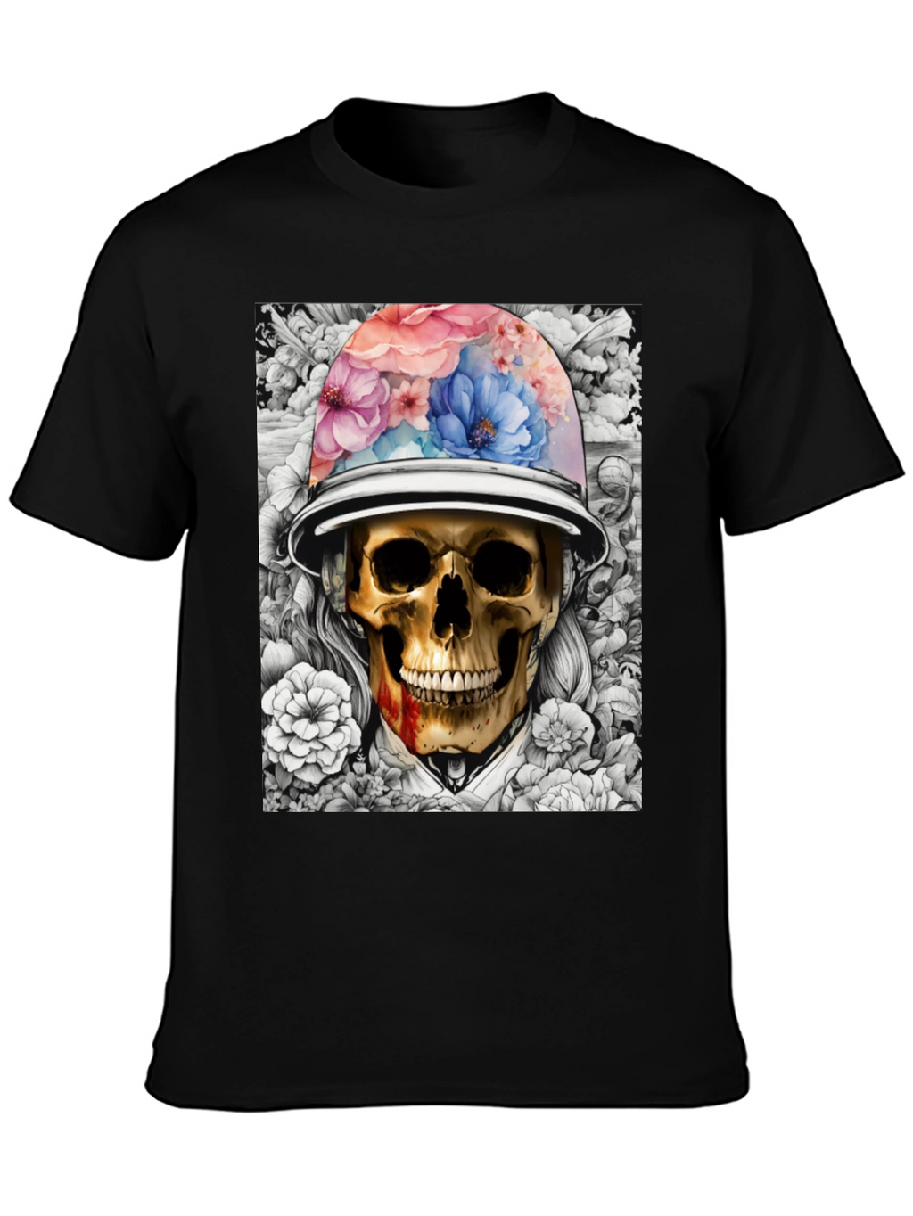 Skull & Flowers Graphic T-Shirt - Edgy Style