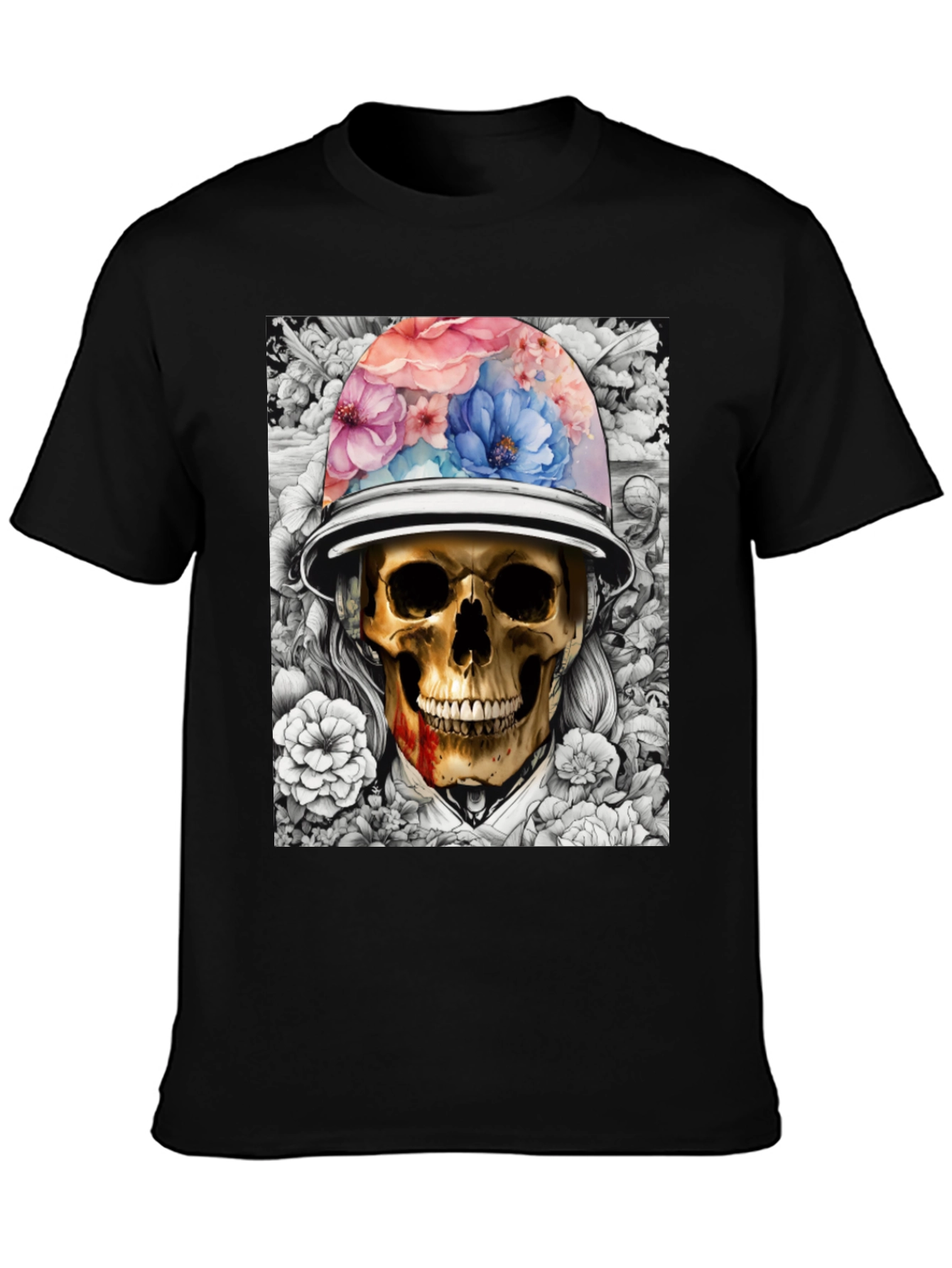 Skull & Flowers Graphic T-Shirt - Edgy Style