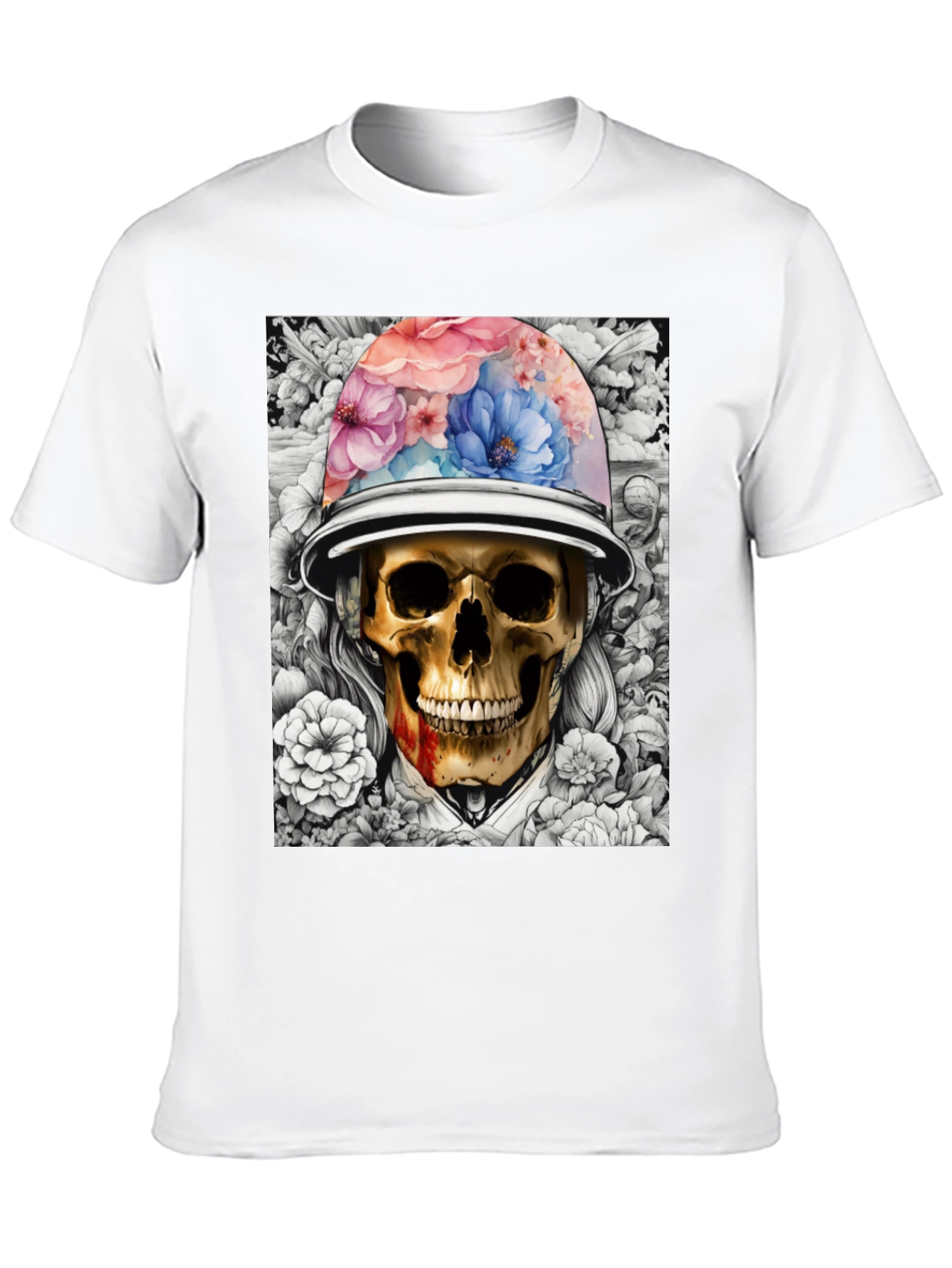 Skull & Flowers Graphic T-Shirt - Edgy Style