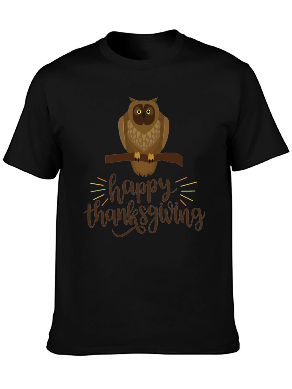 Happy Thanksgiving Owl Graphic Tee - Black