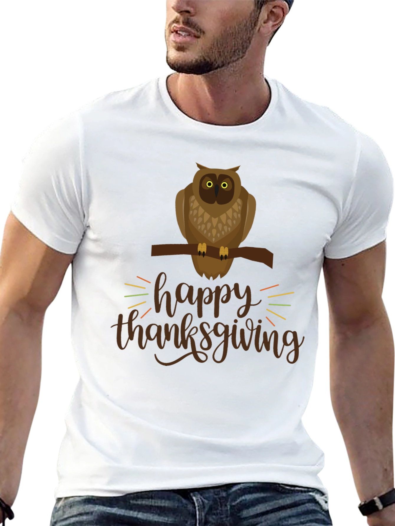 Happy Thanksgiving Owl Graphic Tee - Black