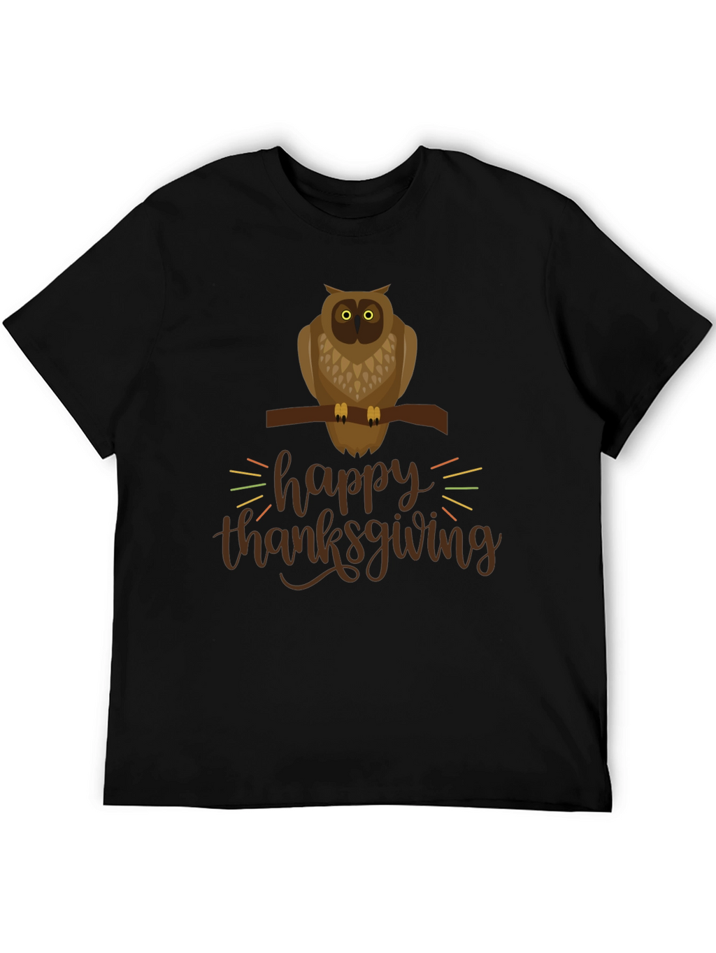 Happy Thanksgiving Owl Graphic Tee - Black