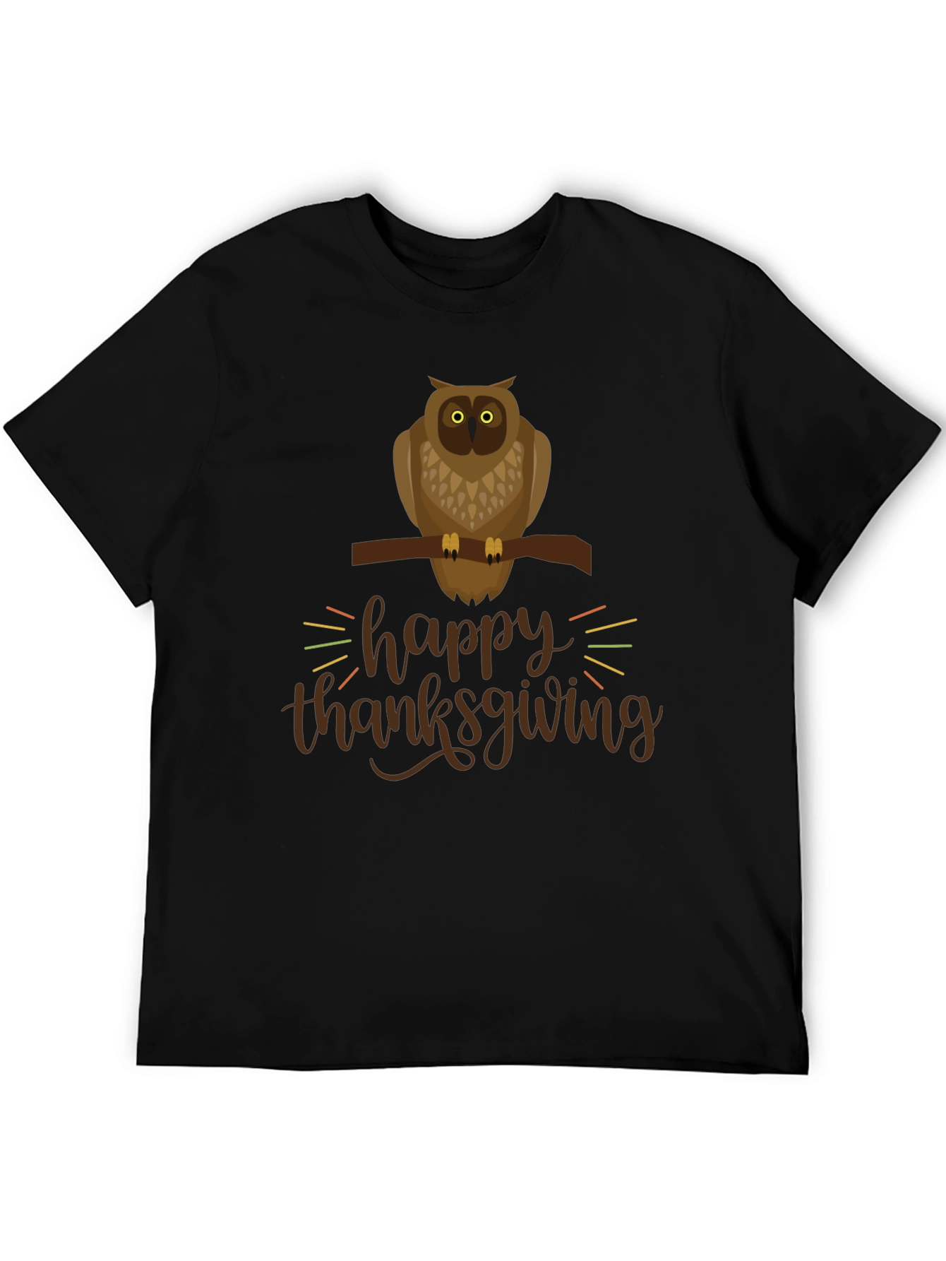 Happy Thanksgiving Owl Graphic Tee - Black