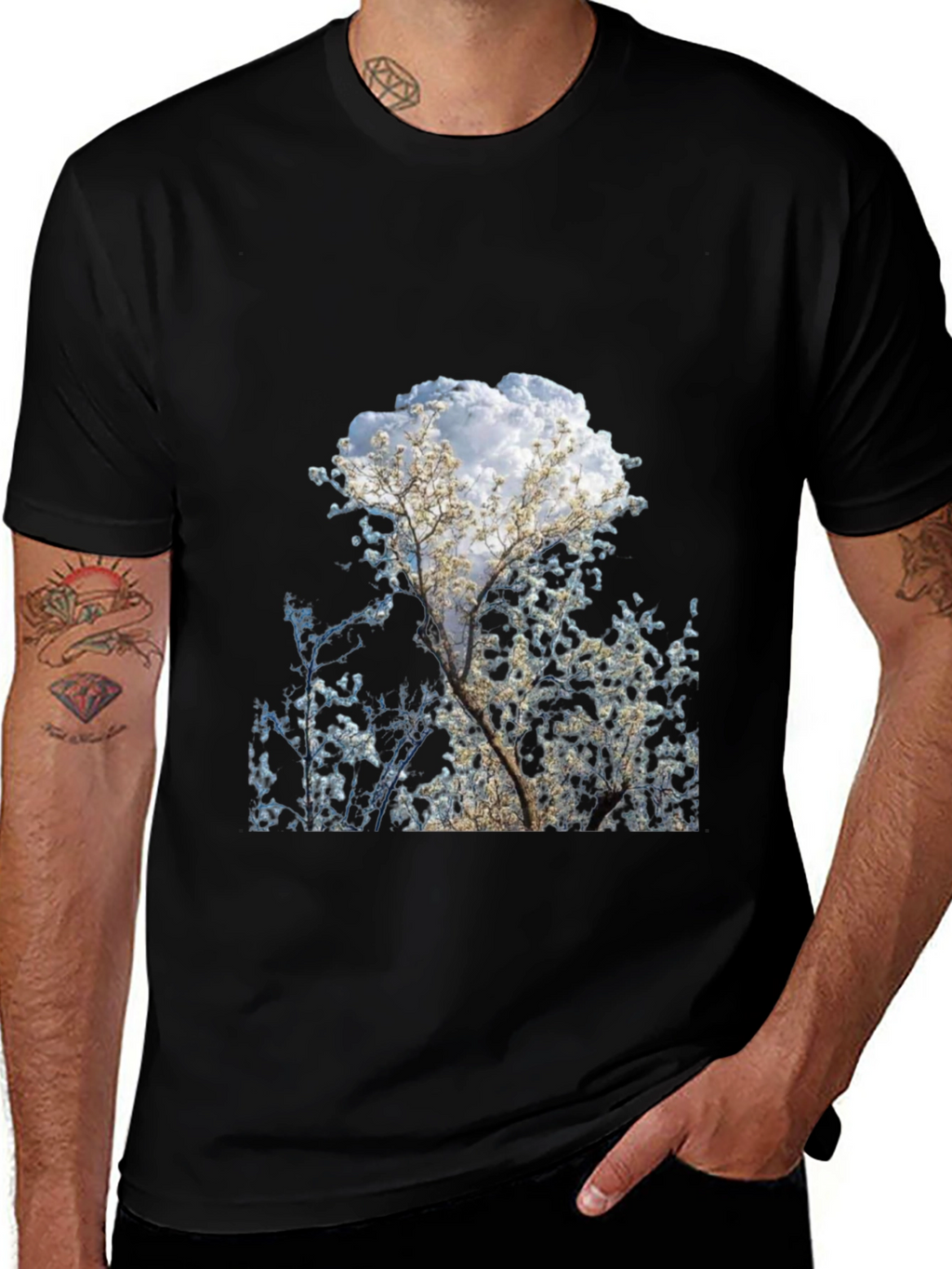 Tree Print Black T-Shirt - Nature Inspired Design