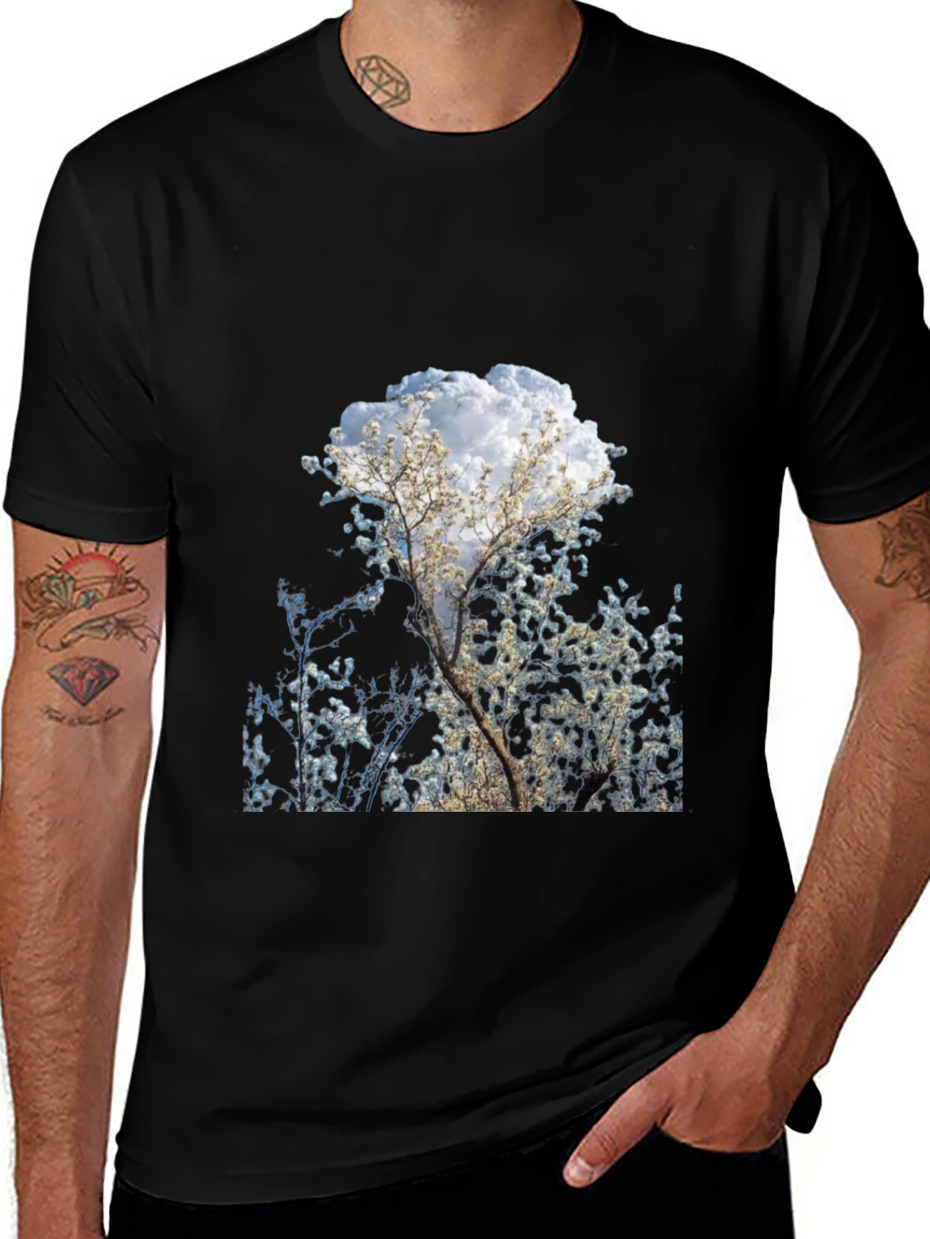 Tree Print Black T-Shirt - Nature Inspired Design