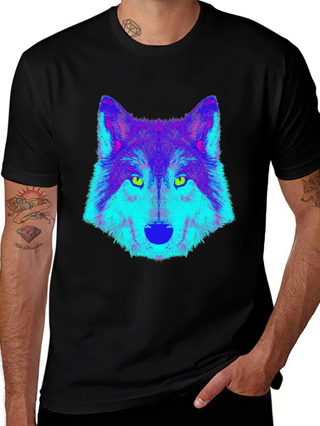 Neon Wolf Graphic Tee - Mens Black T-Shirt