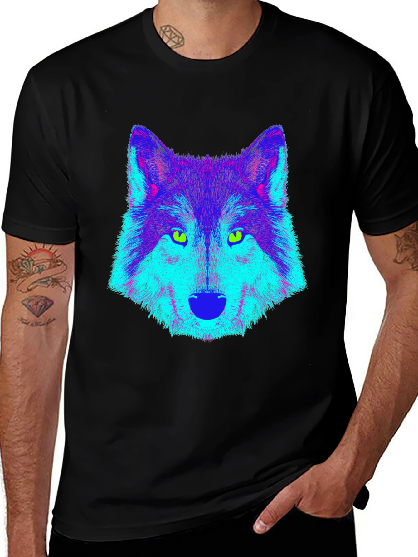 Neon Wolf Graphic Tee - Mens Black T-Shirt