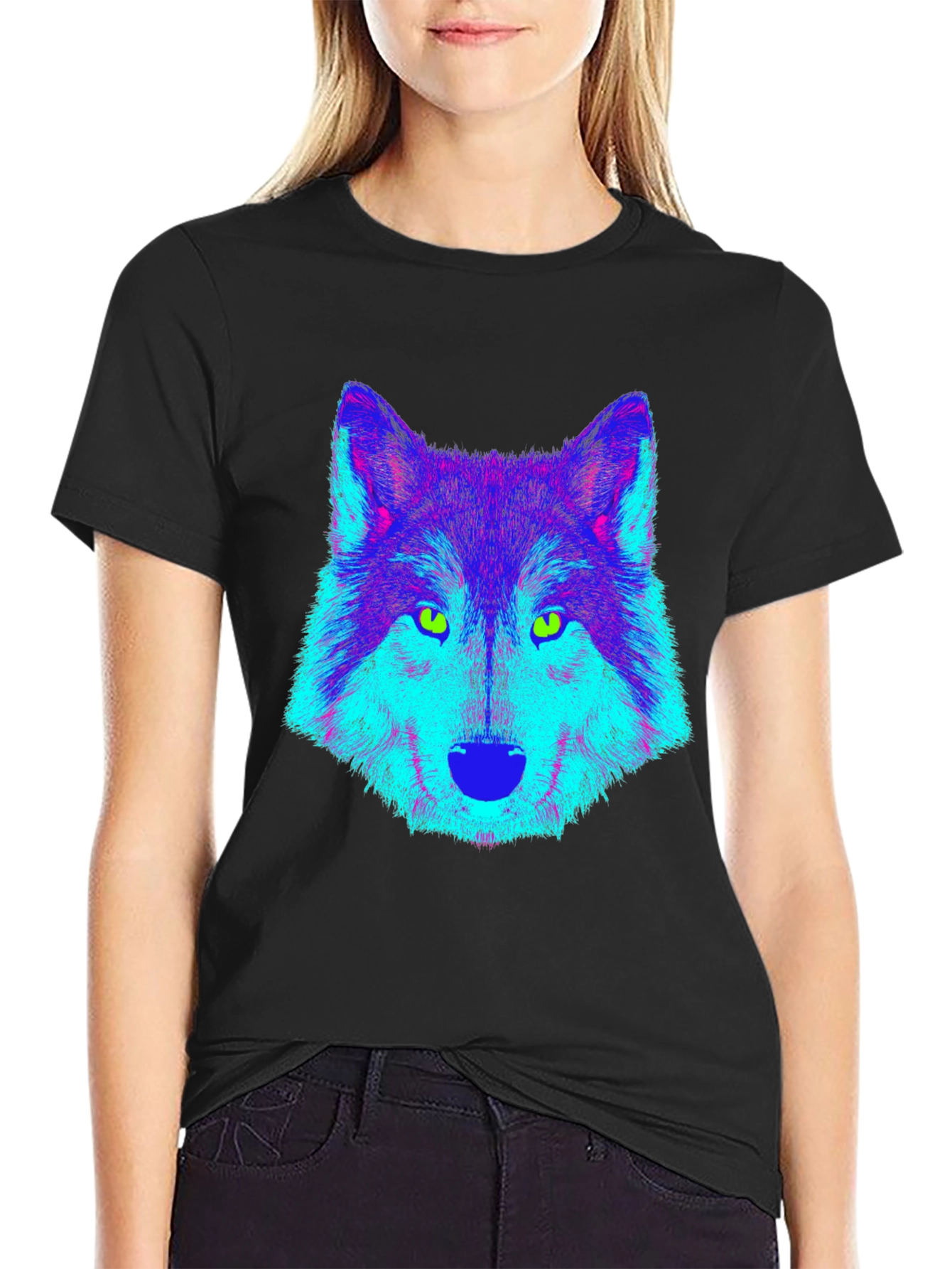 Neon Wolf Graphic Tee - Mens Black T-Shirt
