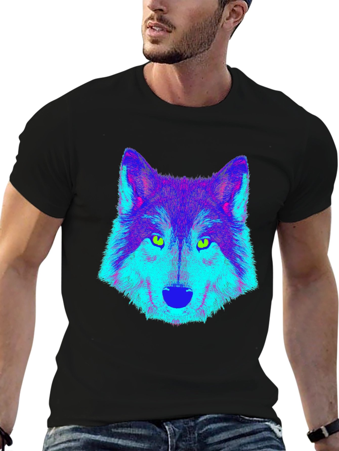 Neon Wolf Graphic Tee - Mens Black T-Shirt