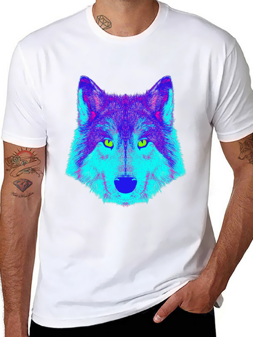 Neon Wolf Graphic Tee - Mens Black T-Shirt