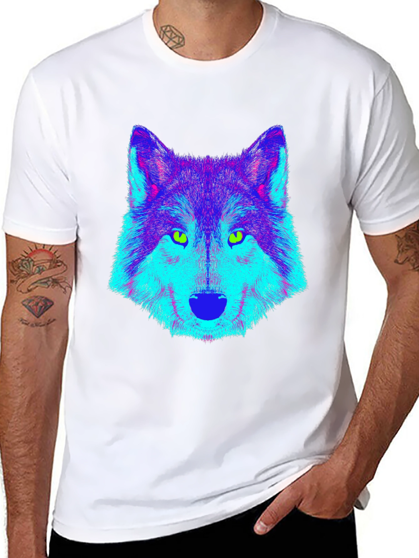 Neon Wolf Graphic Tee - Mens Black T-Shirt