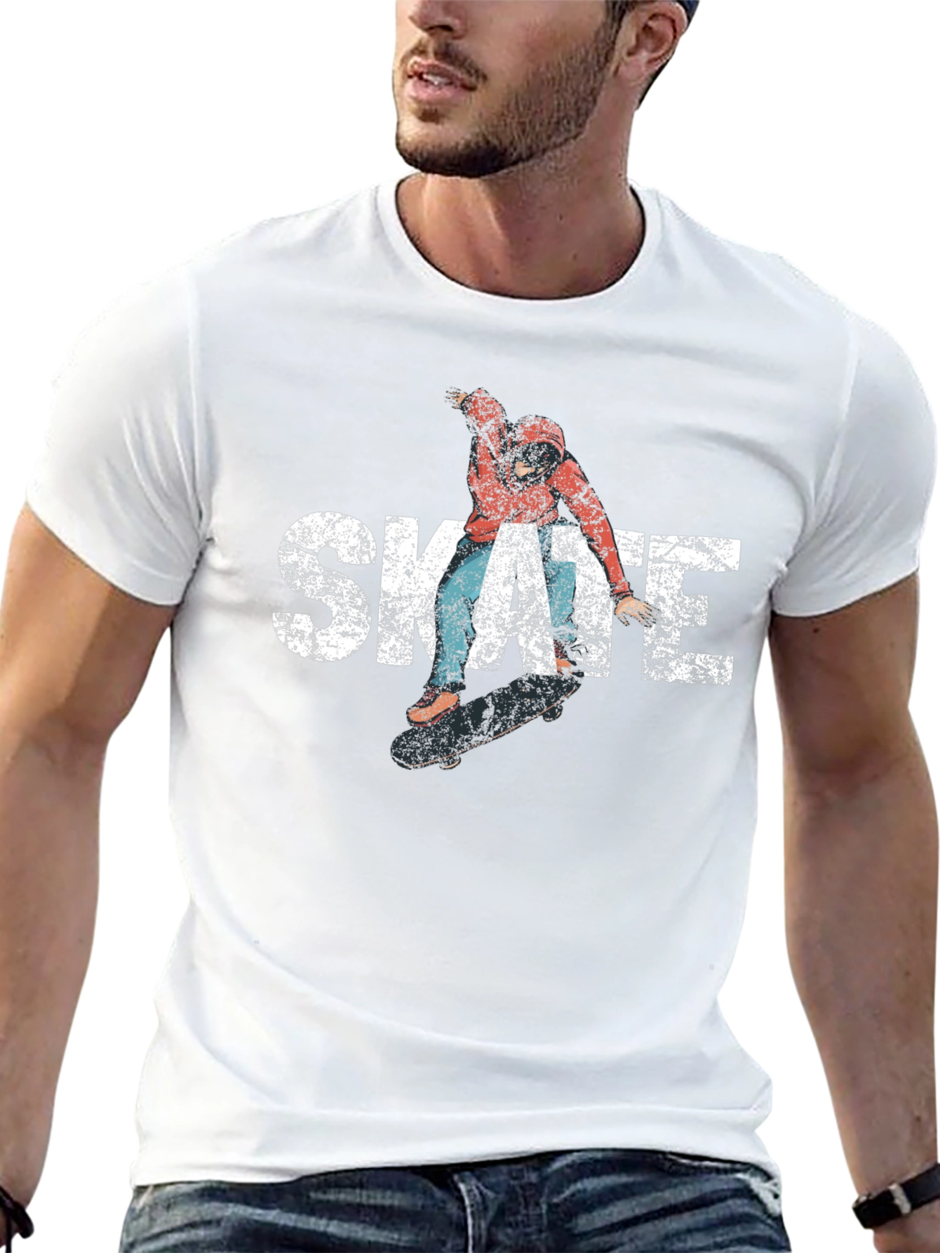Skate Graphic Tee - Black Cotton Skateboarder T-Shirt