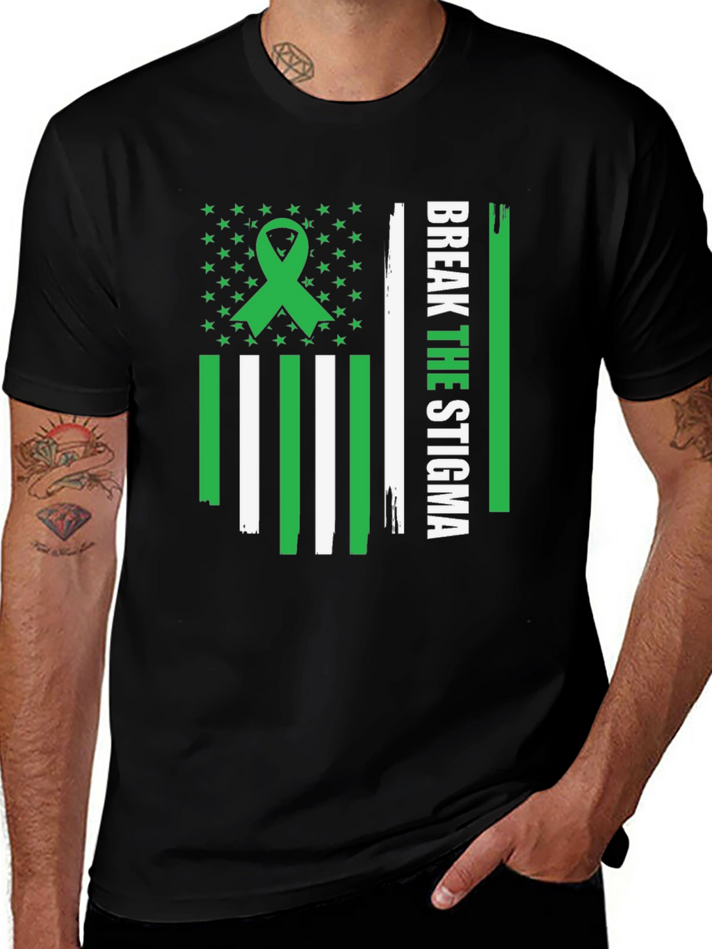 Break the Stigma Green Ribbon Mental Health Awareness T-Shirt
