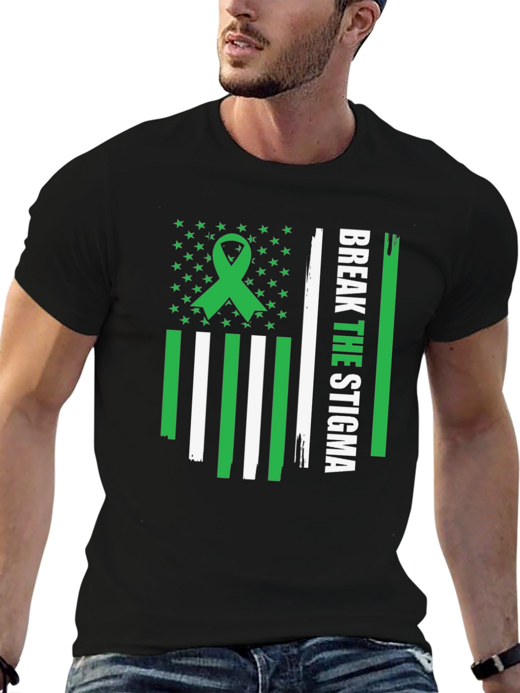 Break the Stigma Green Ribbon Mental Health Awareness T-Shirt
