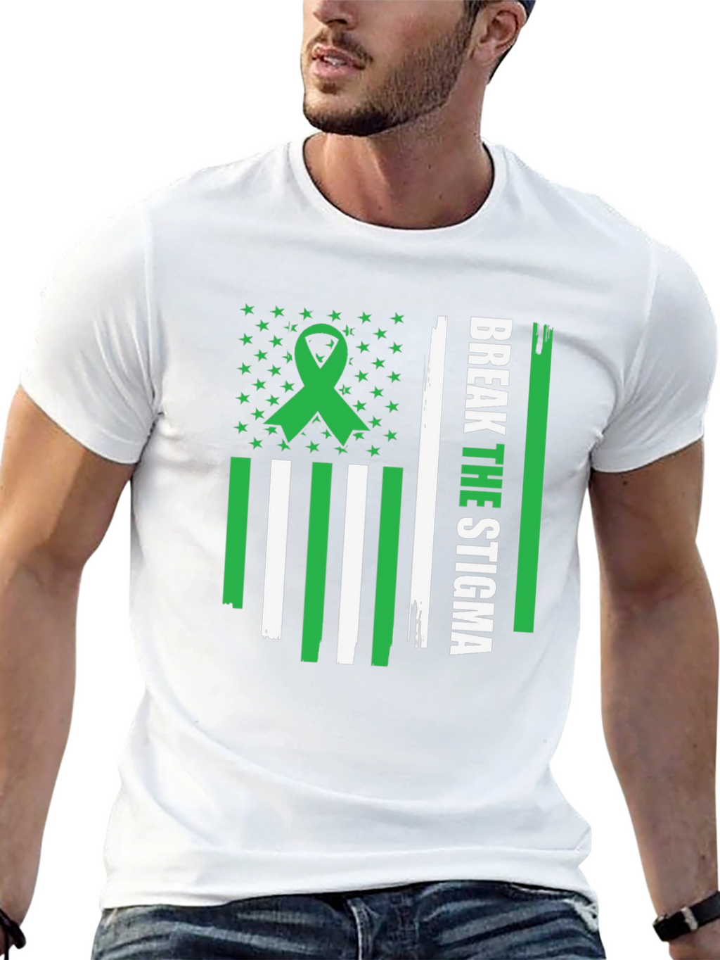 Break the Stigma Green Ribbon Mental Health Awareness T-Shirt
