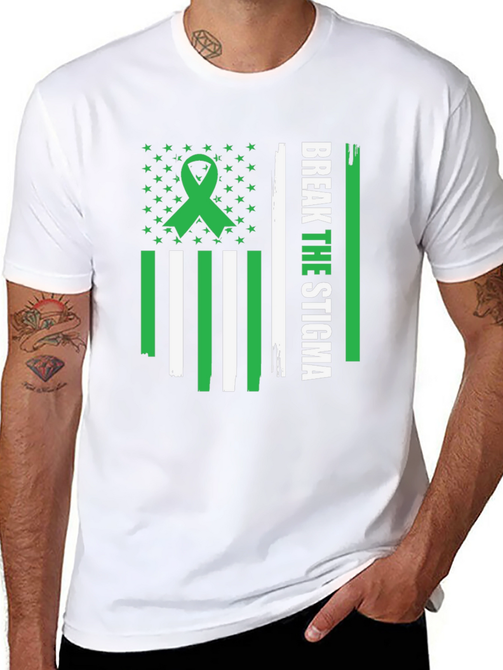 Break the Stigma Green Ribbon Mental Health Awareness T-Shirt