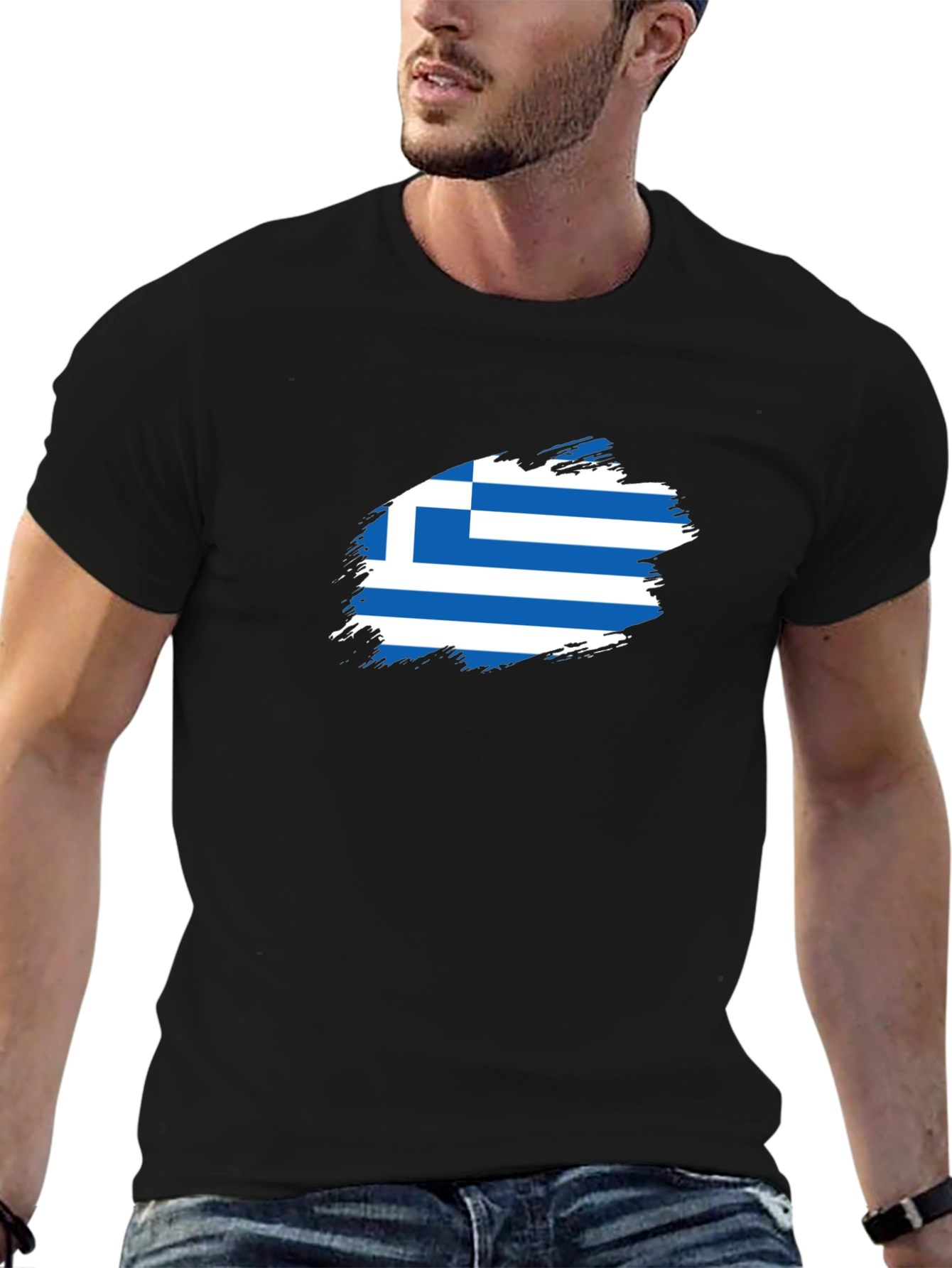 Greek Flag T-Shirt - Black Cotton Tee