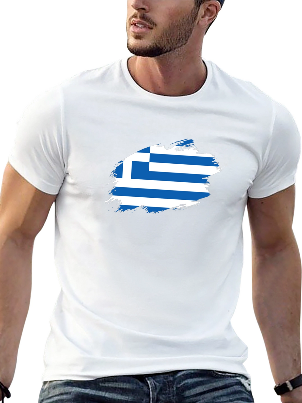 Greek Flag T-Shirt - Black Cotton Tee