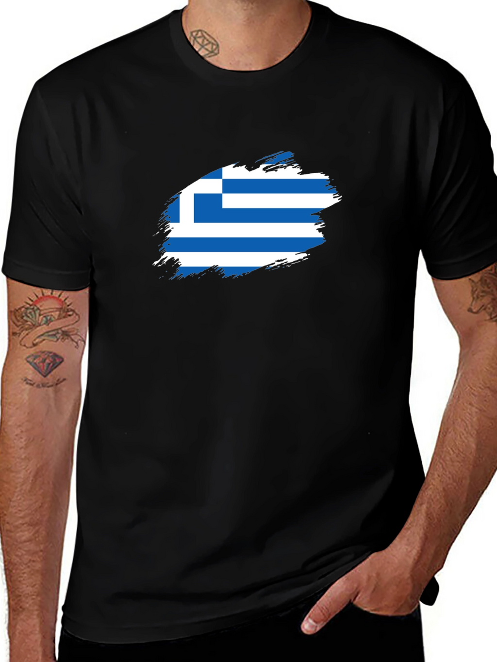 Greek Flag T-Shirt - Black Cotton Tee