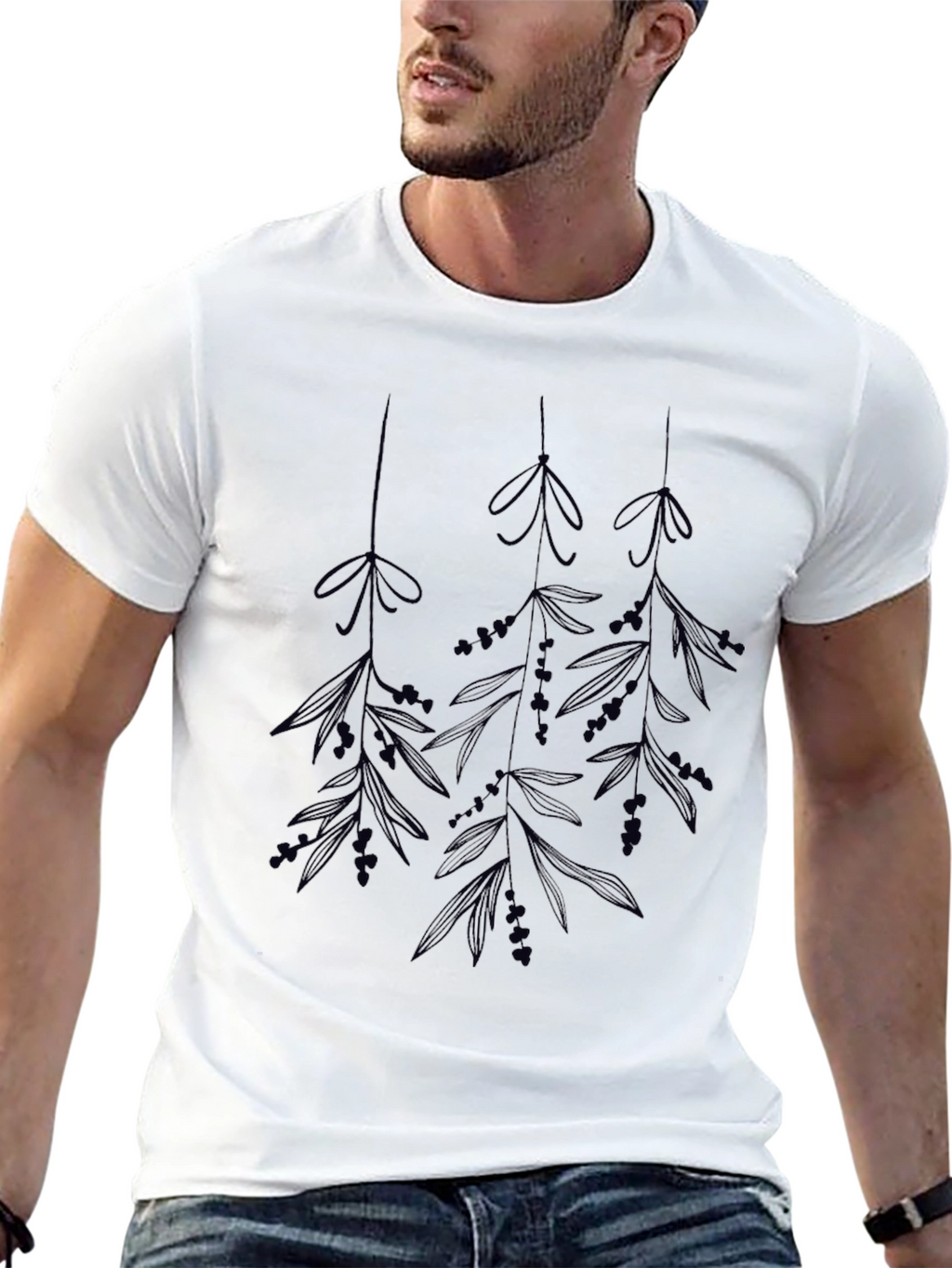Botanical Print Black T-Shirt