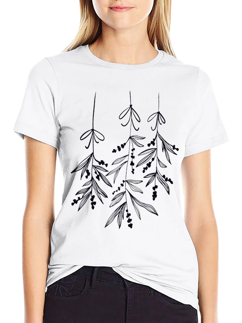 Botanical Print Black T-Shirt