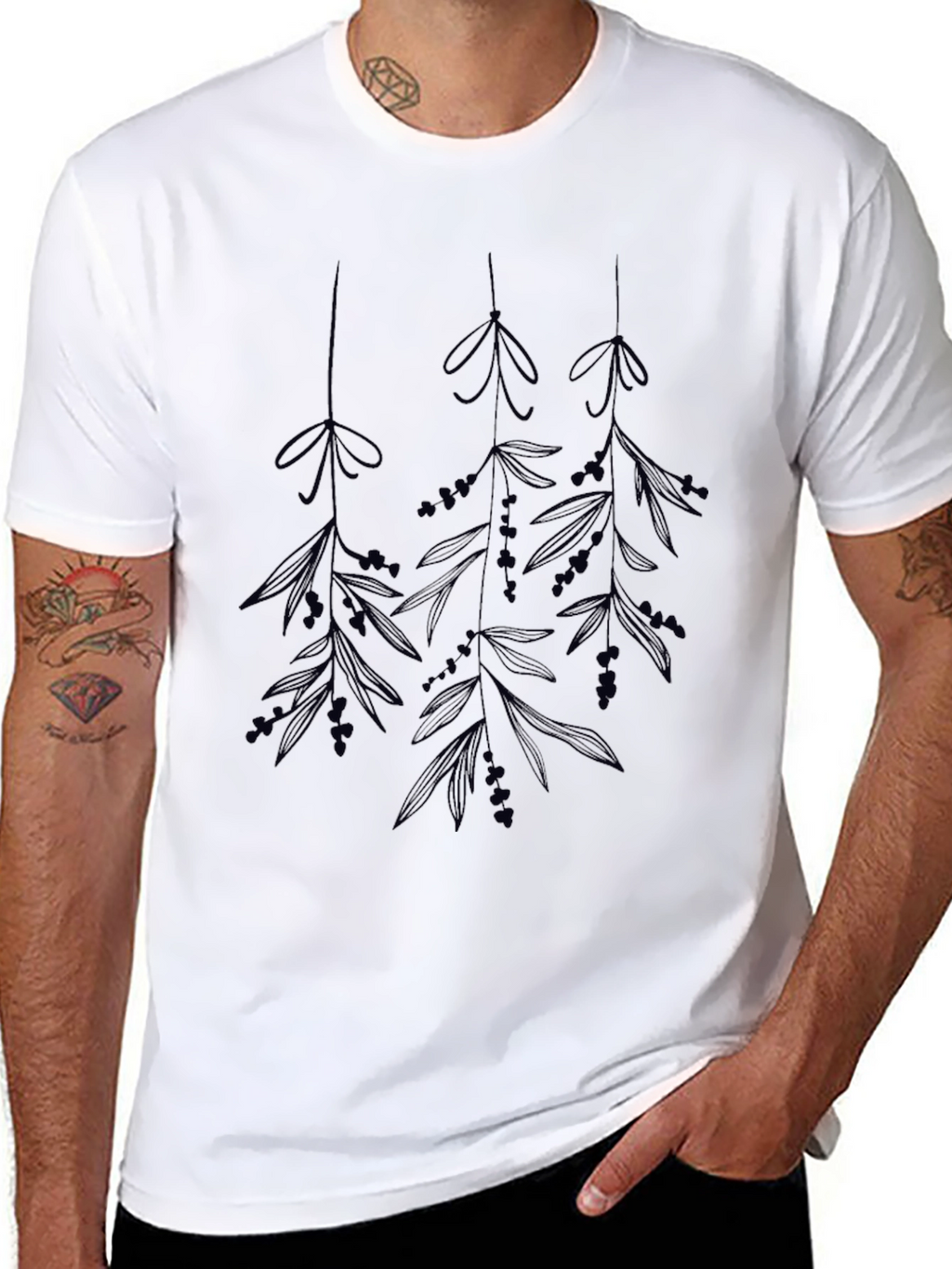 Botanical Print Black T-Shirt