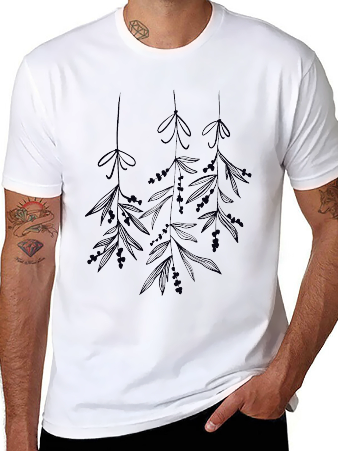 Botanical Print Black T-Shirt