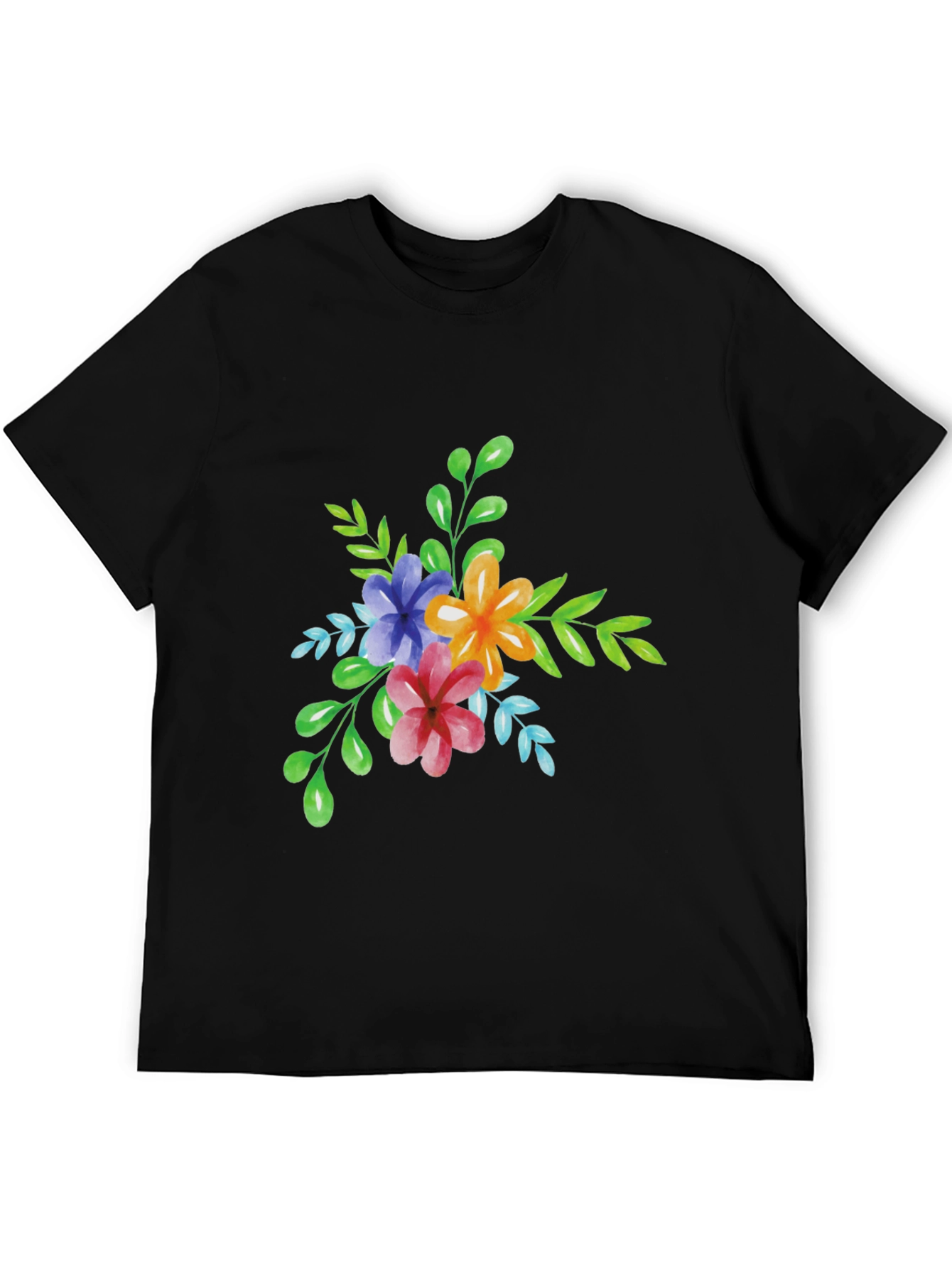 Floral Watercolor Graphic Print Black T-Shirt