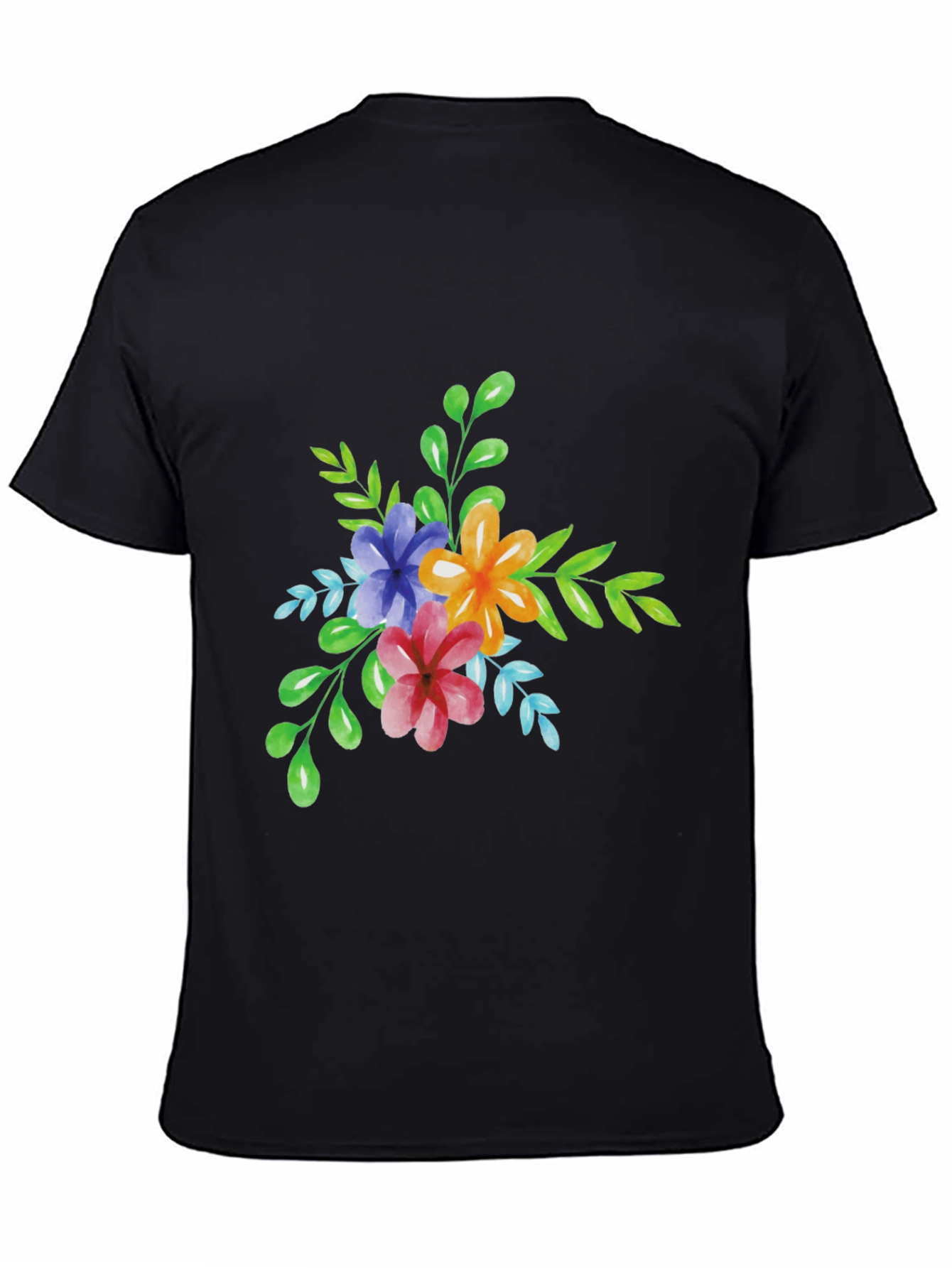Floral Watercolor Graphic Print Black T-Shirt