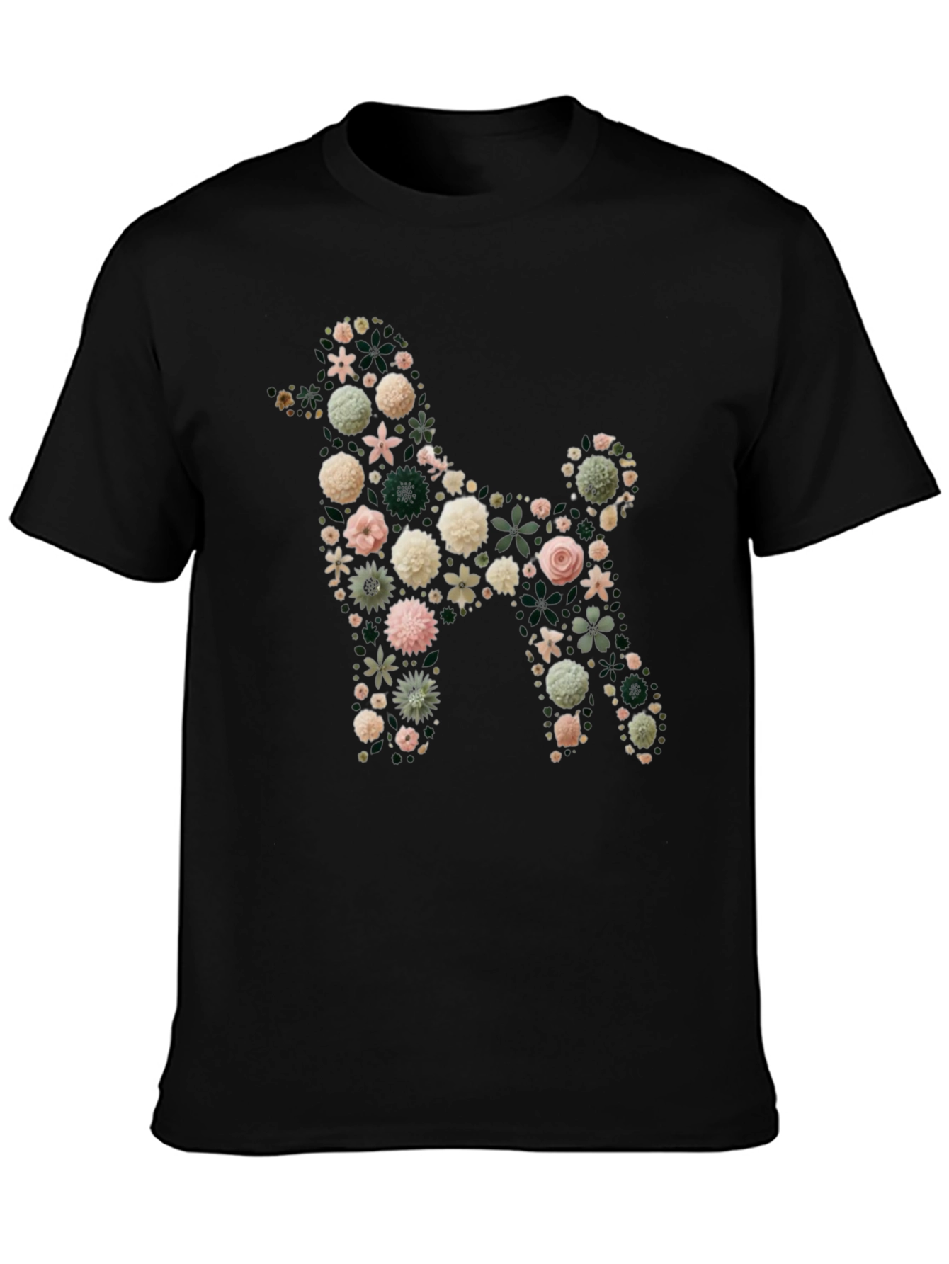 Floral Poodle Graphic Tee - Soft Black Cotton Blend