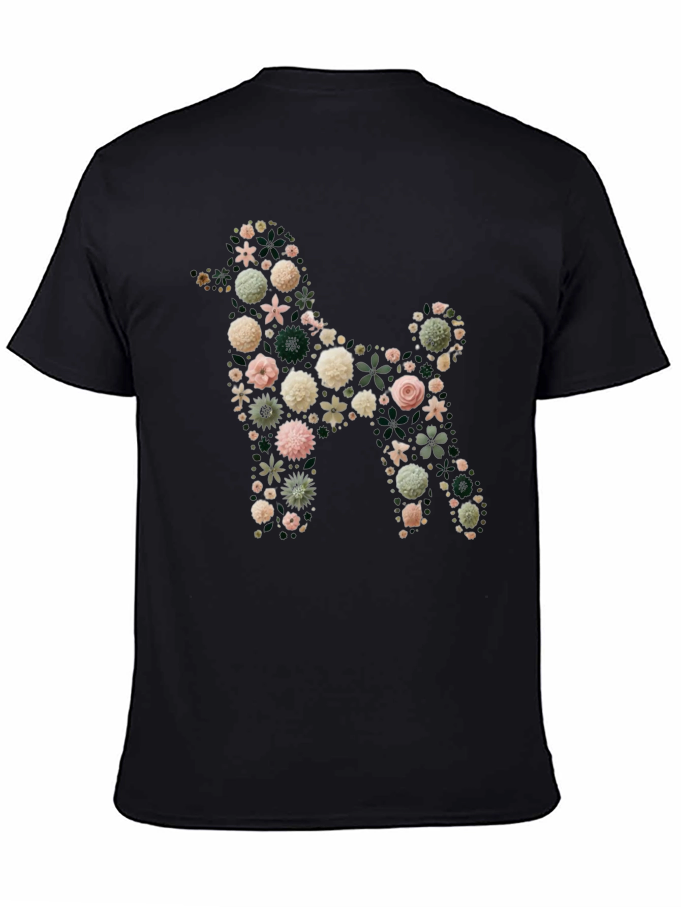 Floral Poodle Graphic Tee - Soft Black Cotton Blend