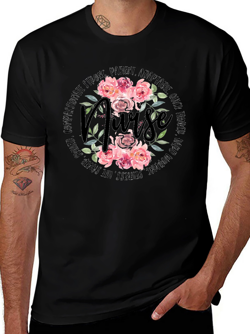 Floral Nurse T-Shirt - Compassionate & Strong