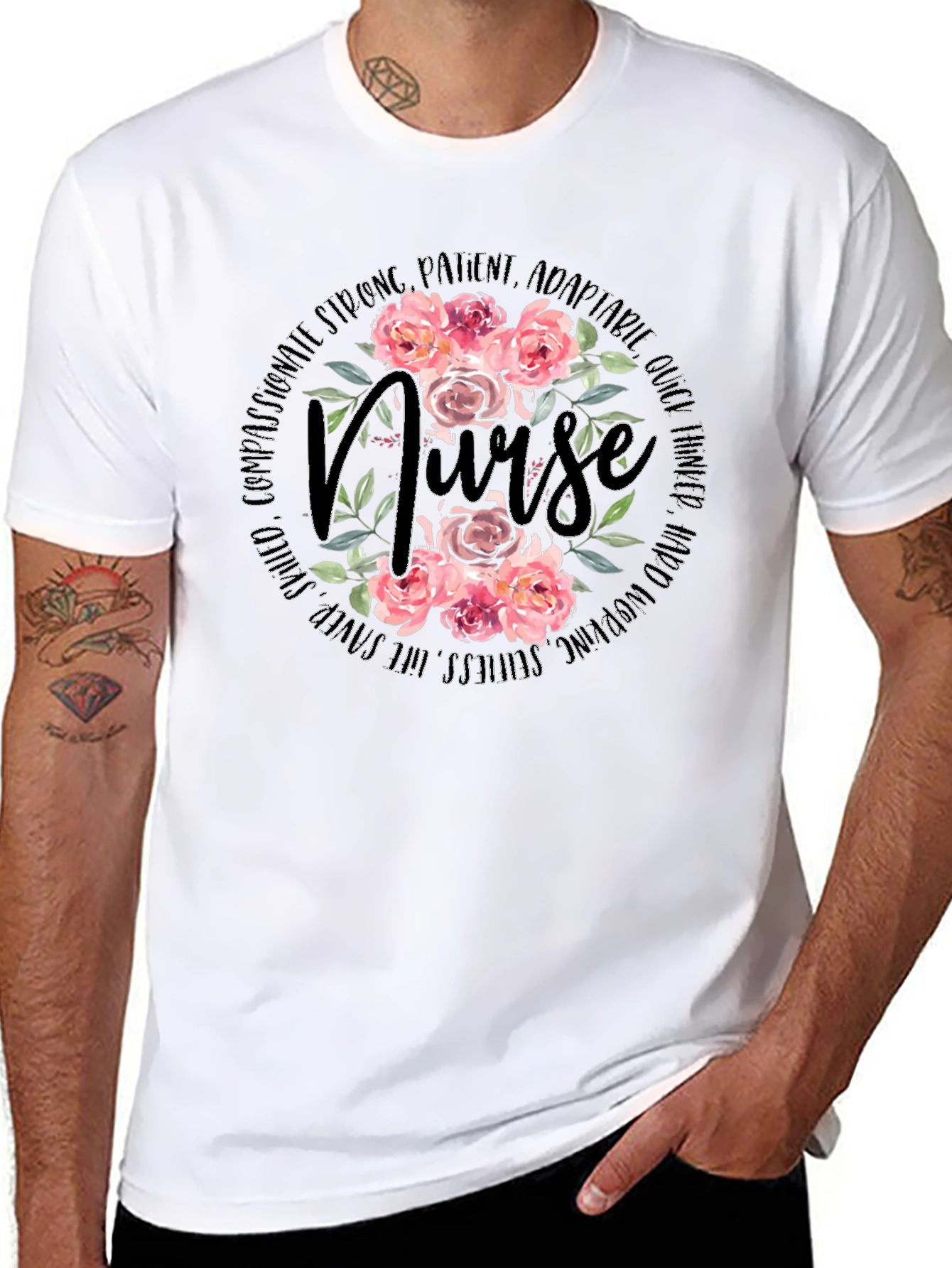Floral Nurse T-Shirt - Compassionate & Strong